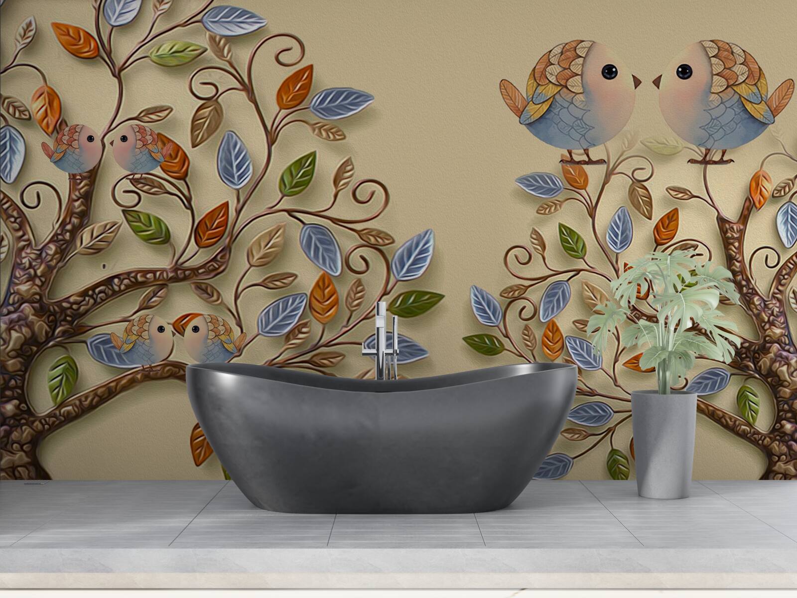 Fototapeta jesenné stromy s vtákmi