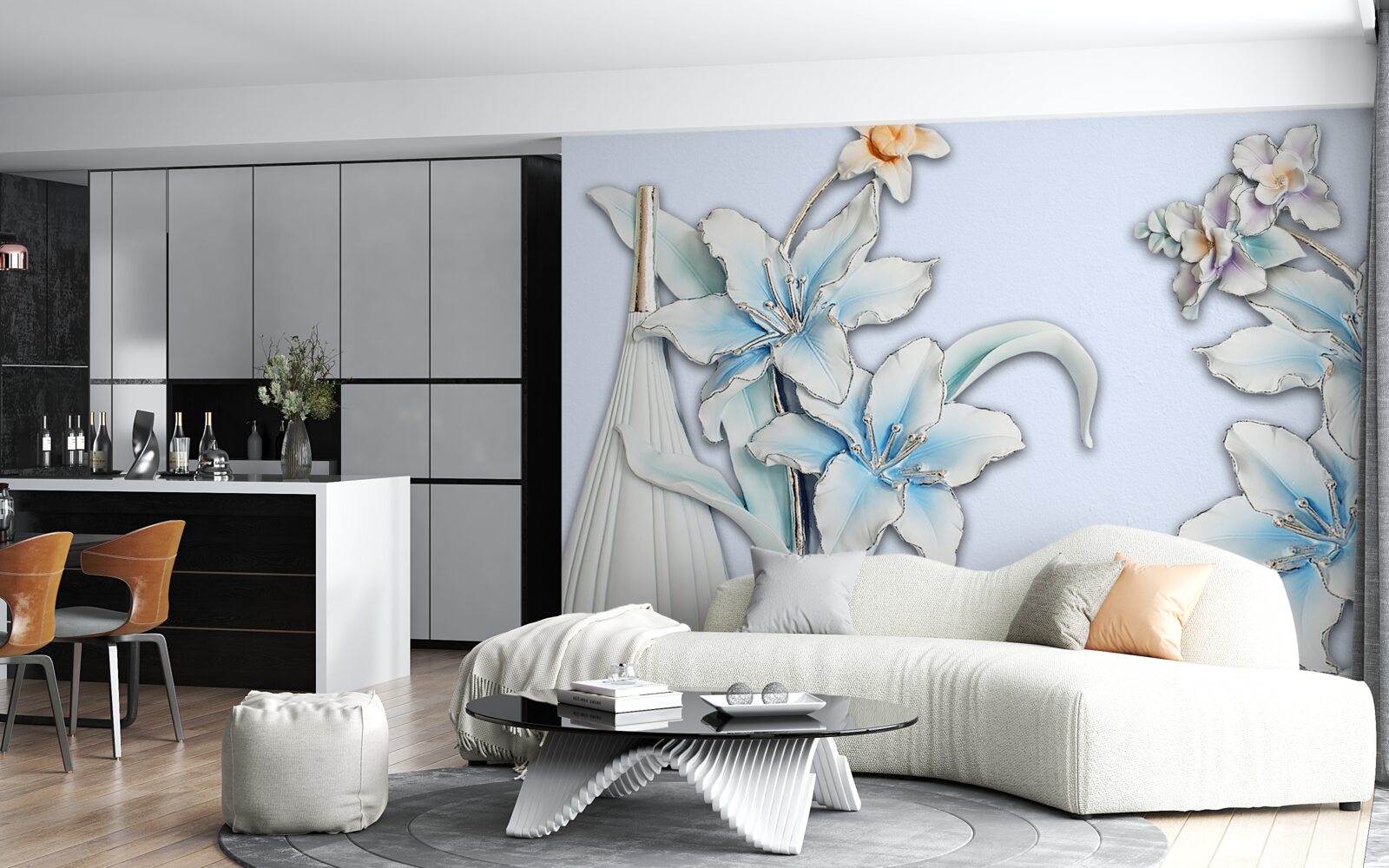 Fototapeta kytica bielych a modrých ľalií