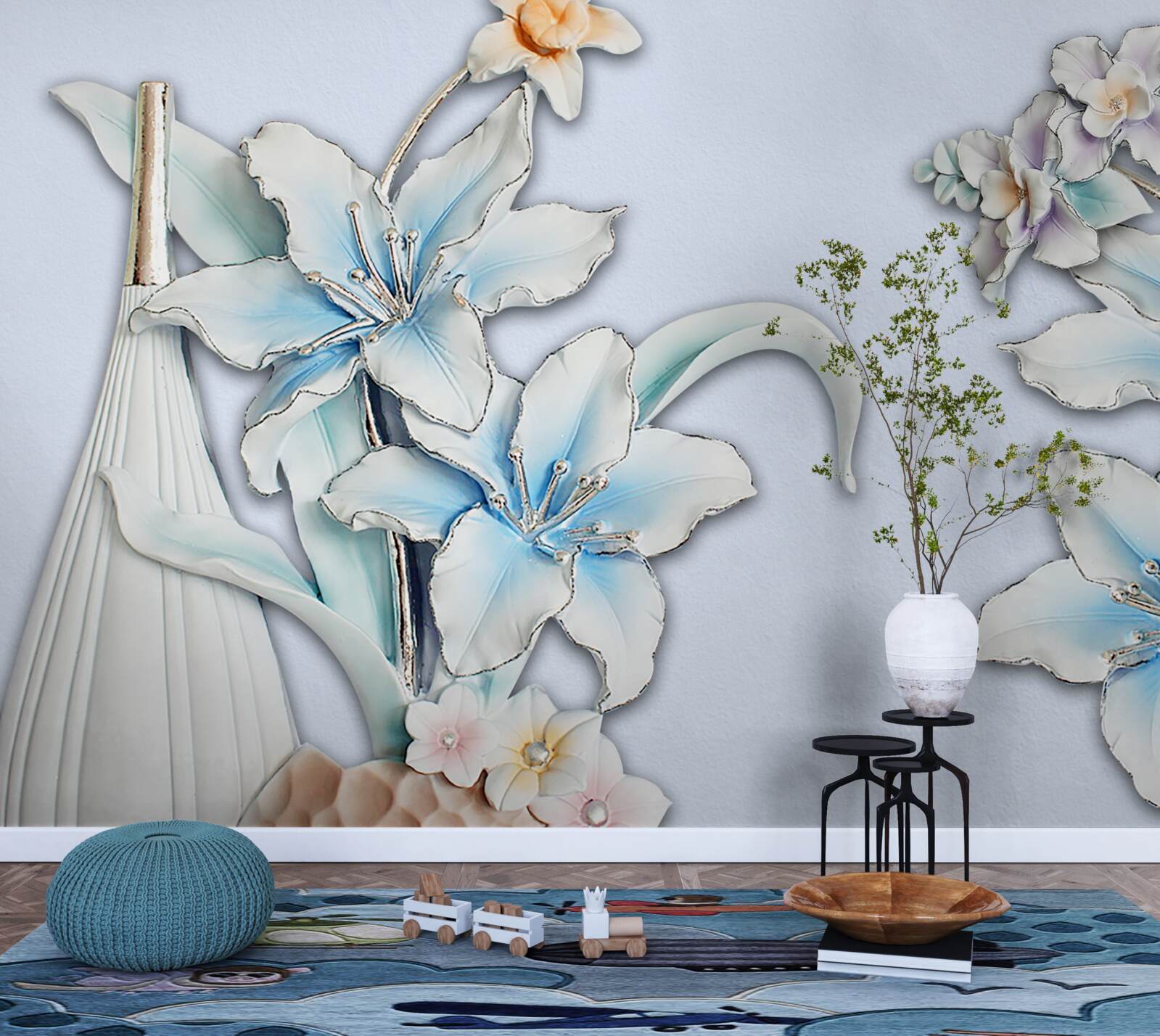 Fototapeta kytica bielych a modrých ľalií