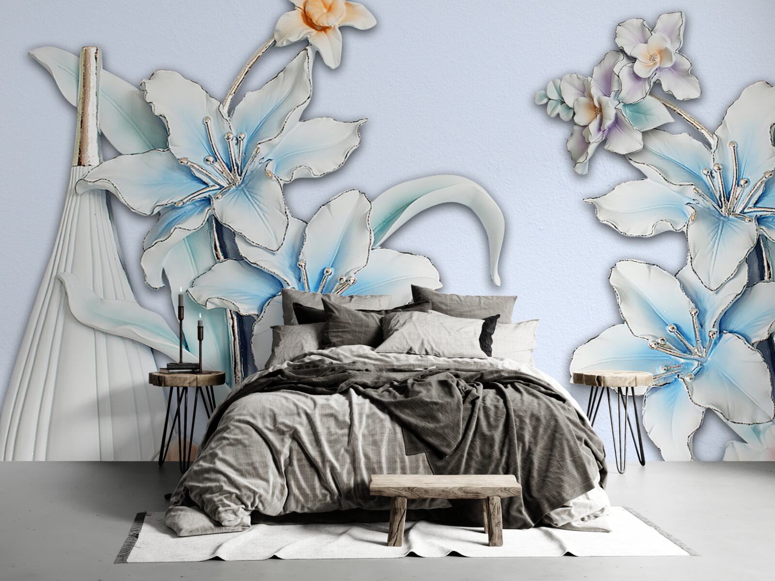 Fototapeta kytica bielych a modrých ľalií