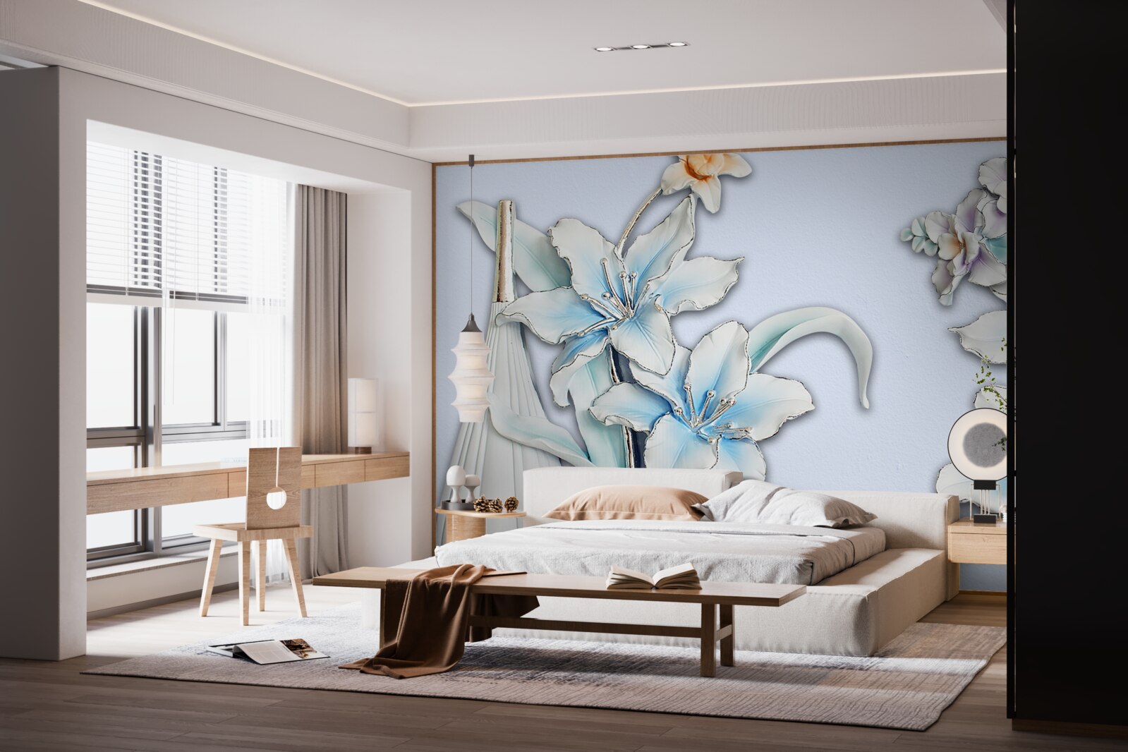 Fototapeta kytica bielych a modrých ľalií