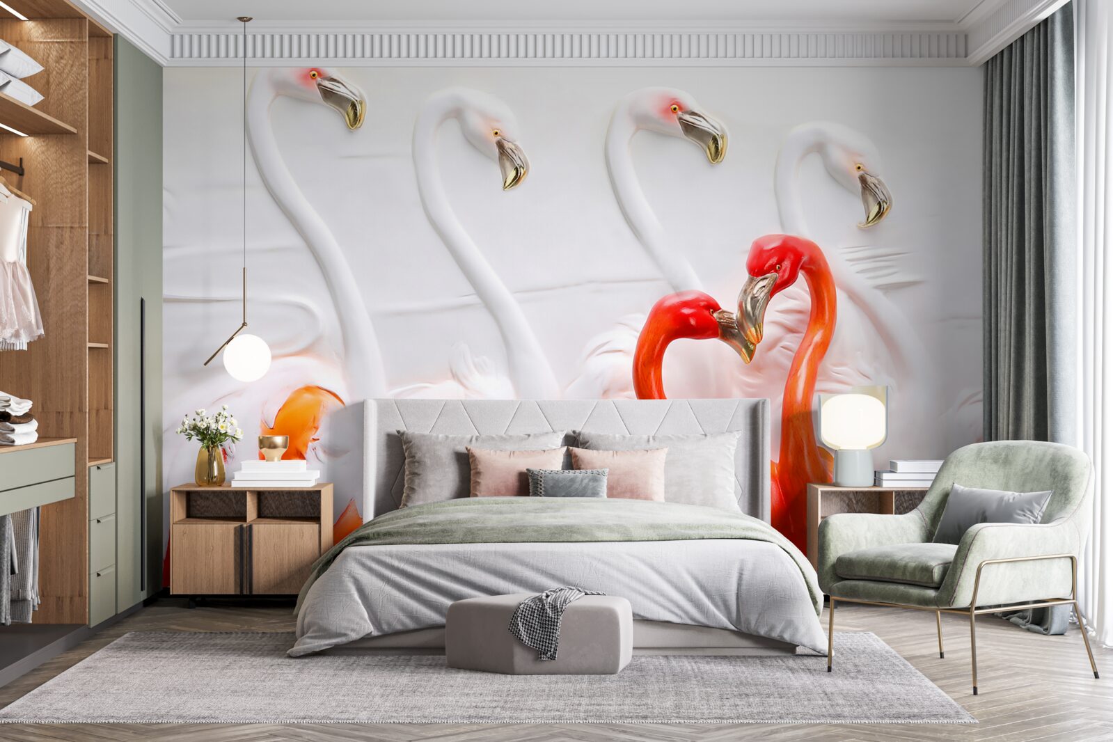 Fototapeta plameniaky v odtieňoch ružovej a bielej