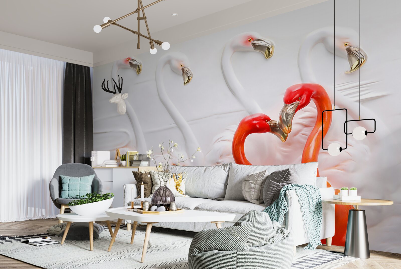 Fototapeta plameniaky v odtieňoch ružovej a bielej