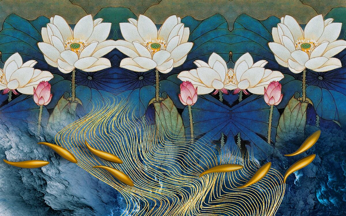 Fototapeta modrá voda zdobená bielymi lotosmi