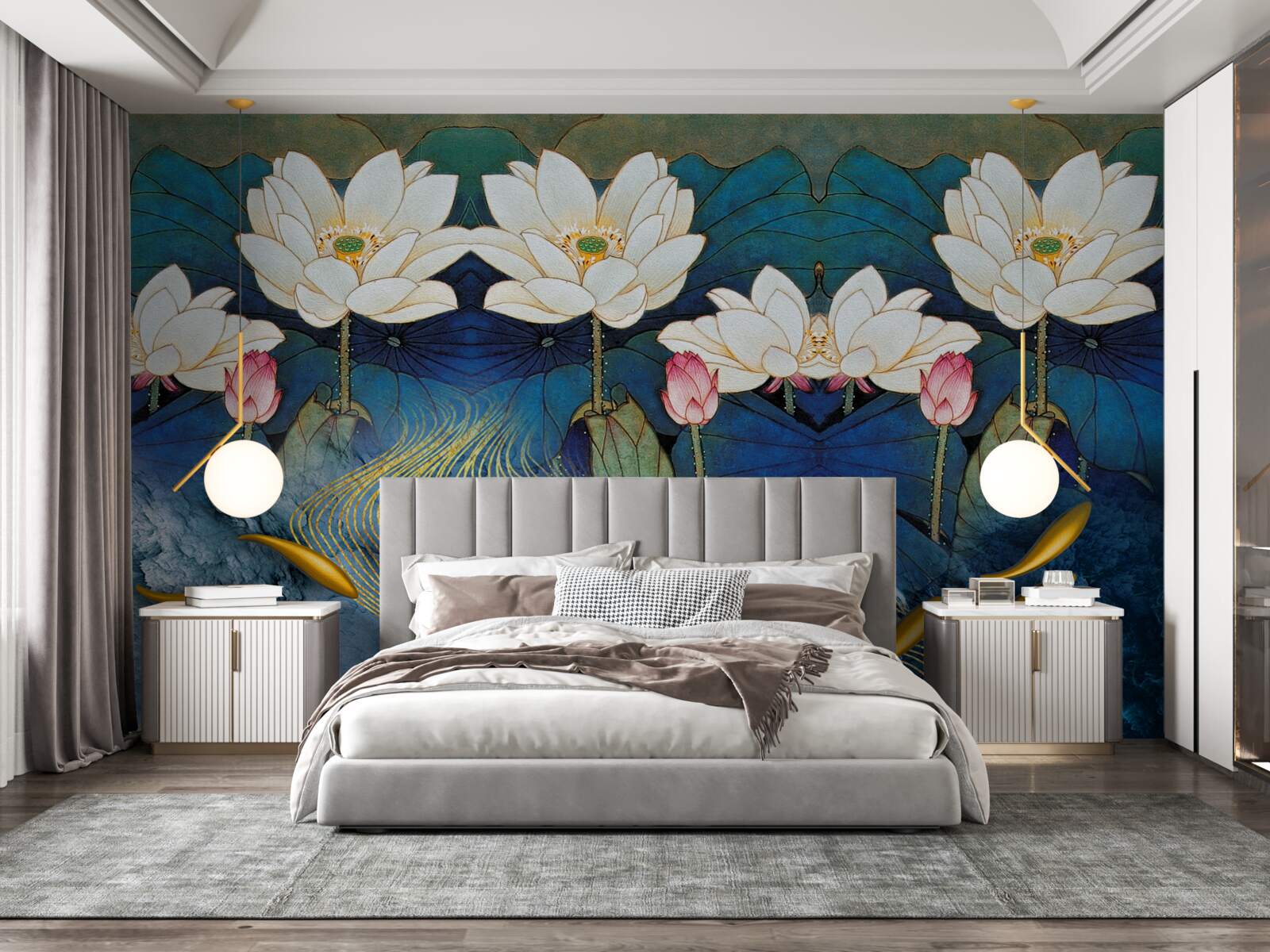 Fototapeta modrá voda zdobená bielymi lotosmi