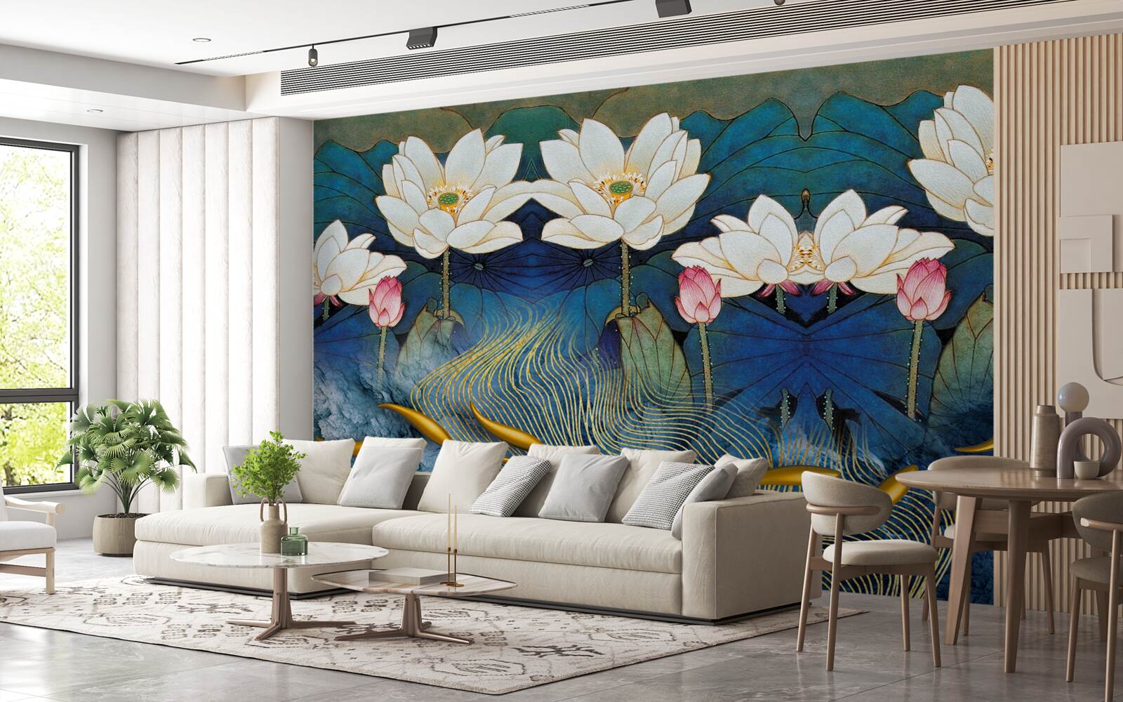 Fototapeta modrá voda zdobená bielymi lotosmi