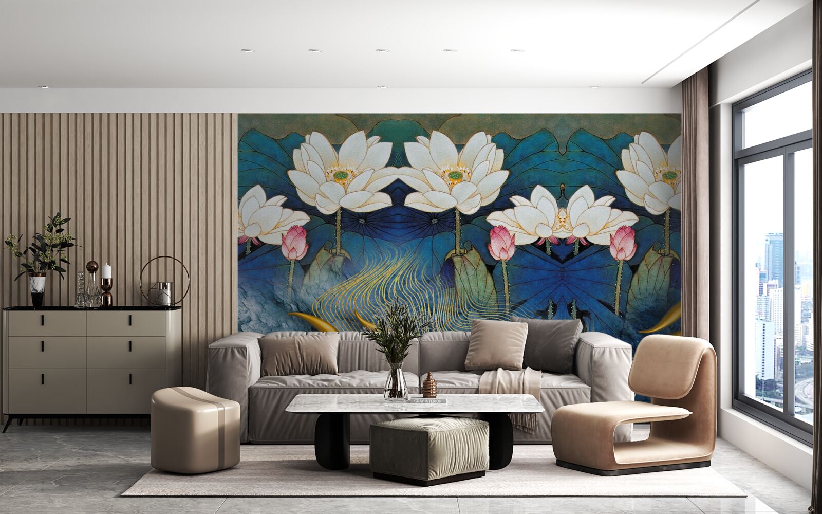 Fototapeta modrá voda zdobená bielymi lotosmi