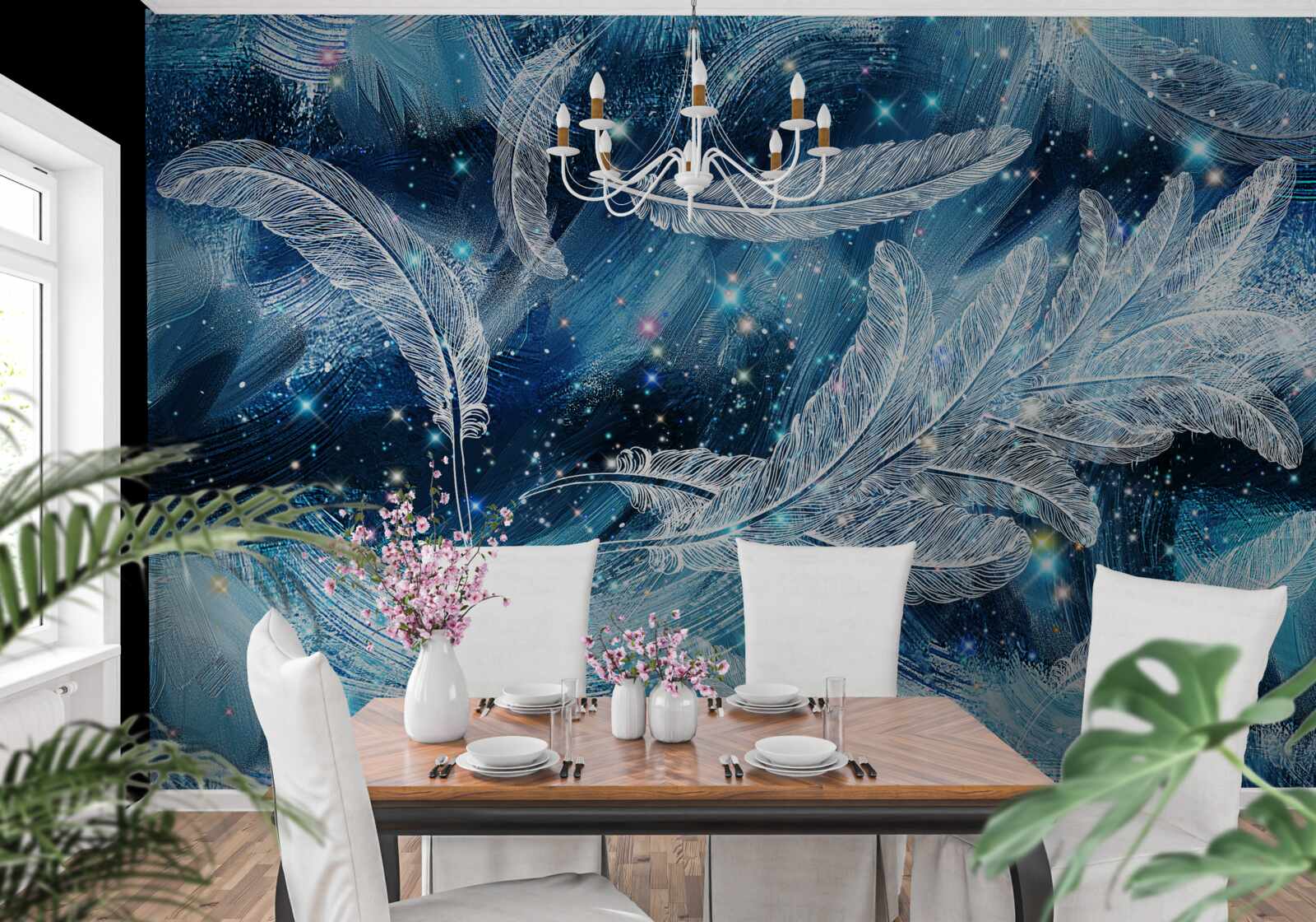 Fototapeta silný vietor dvíha biele perie