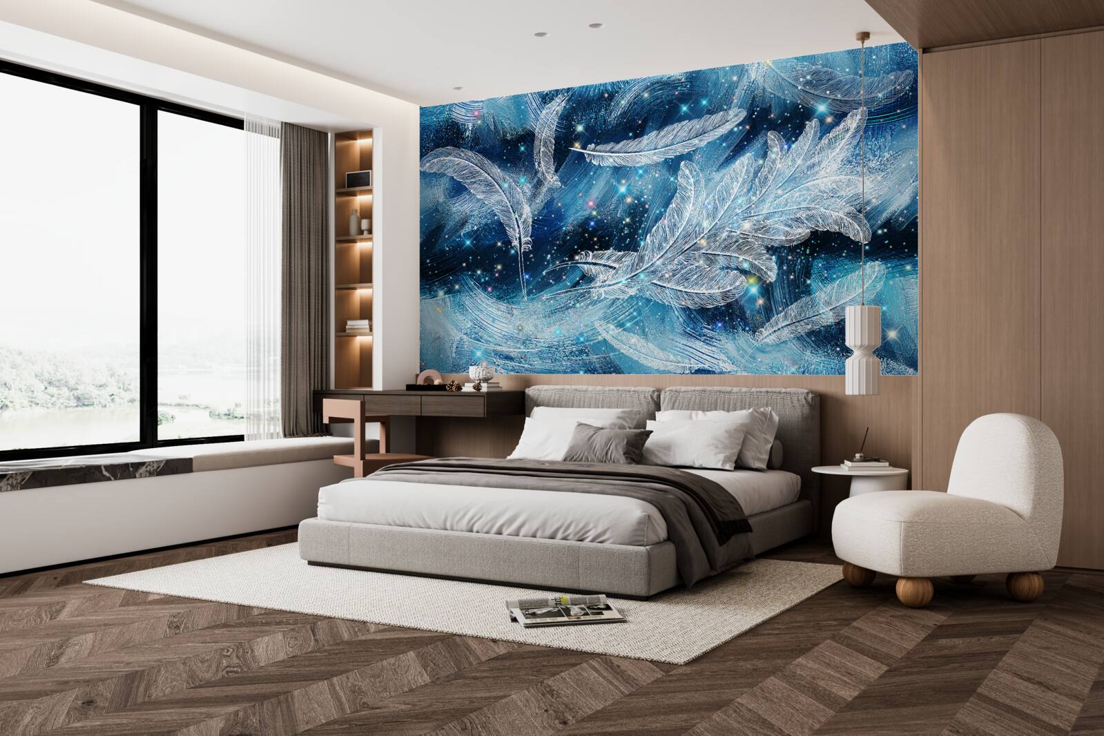 Fototapeta silný vietor dvíha biele perie