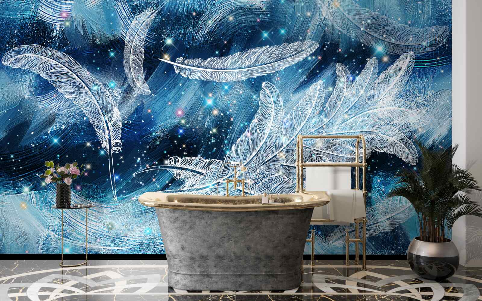 Fototapeta silný vietor dvíha biele perie