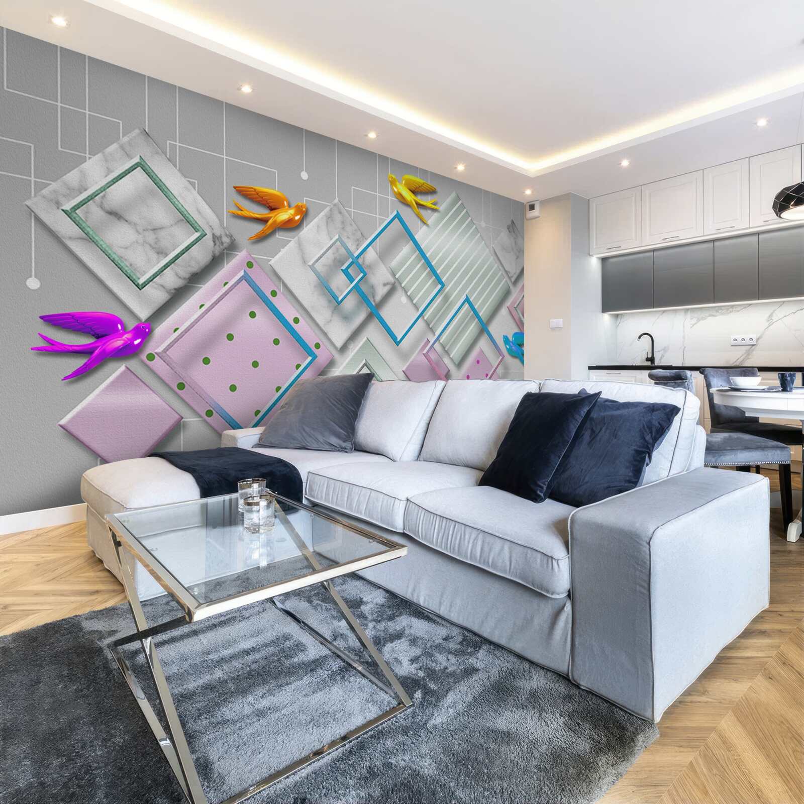 Fototapeta viacfarebná abstrakcia vtákov a postáv