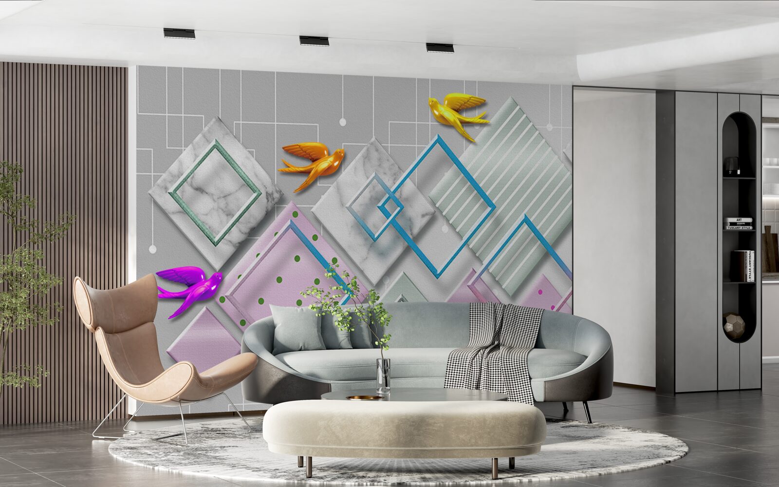 Fototapeta viacfarebná abstrakcia vtákov a postáv