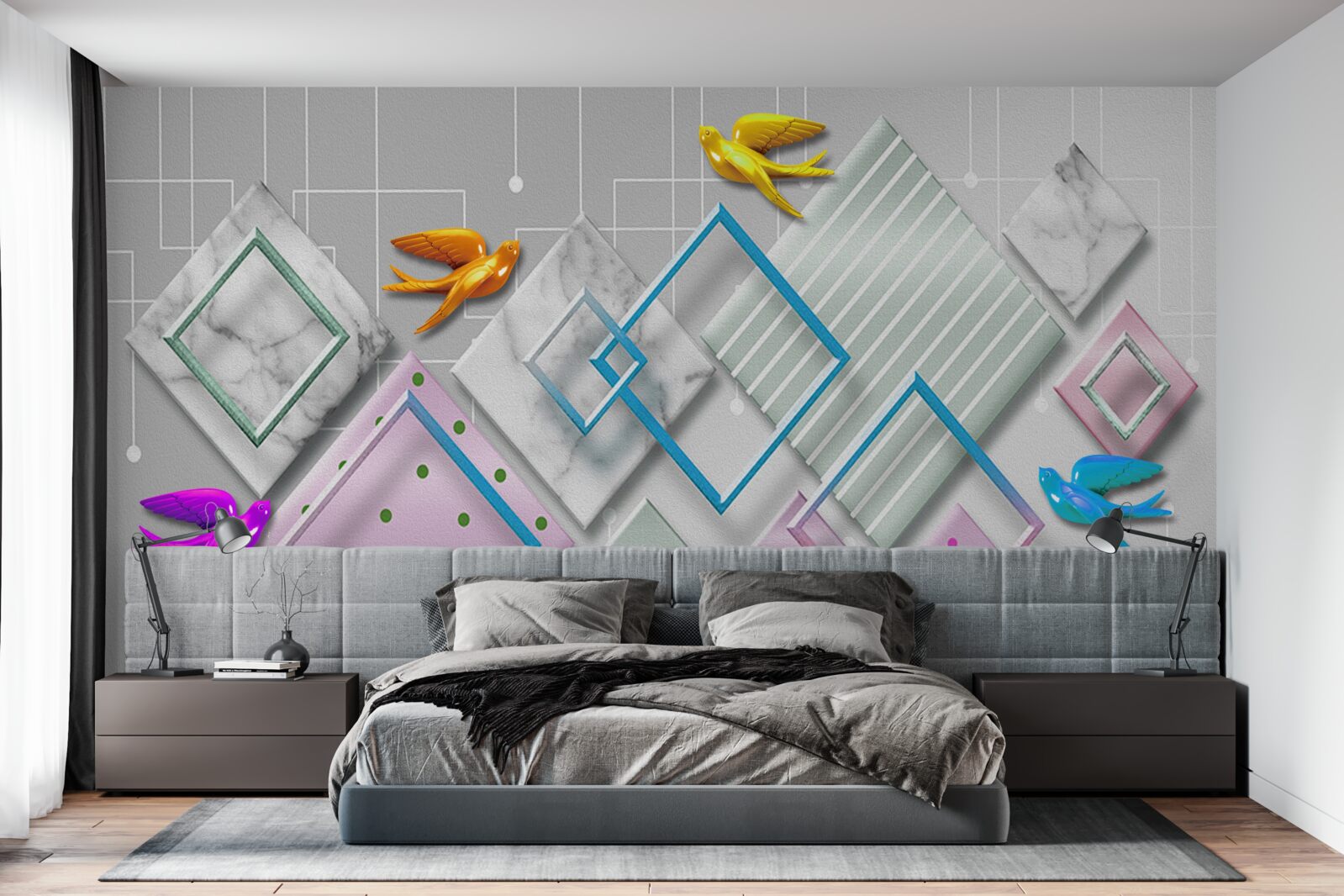 Fototapeta viacfarebná abstrakcia vtákov a postáv