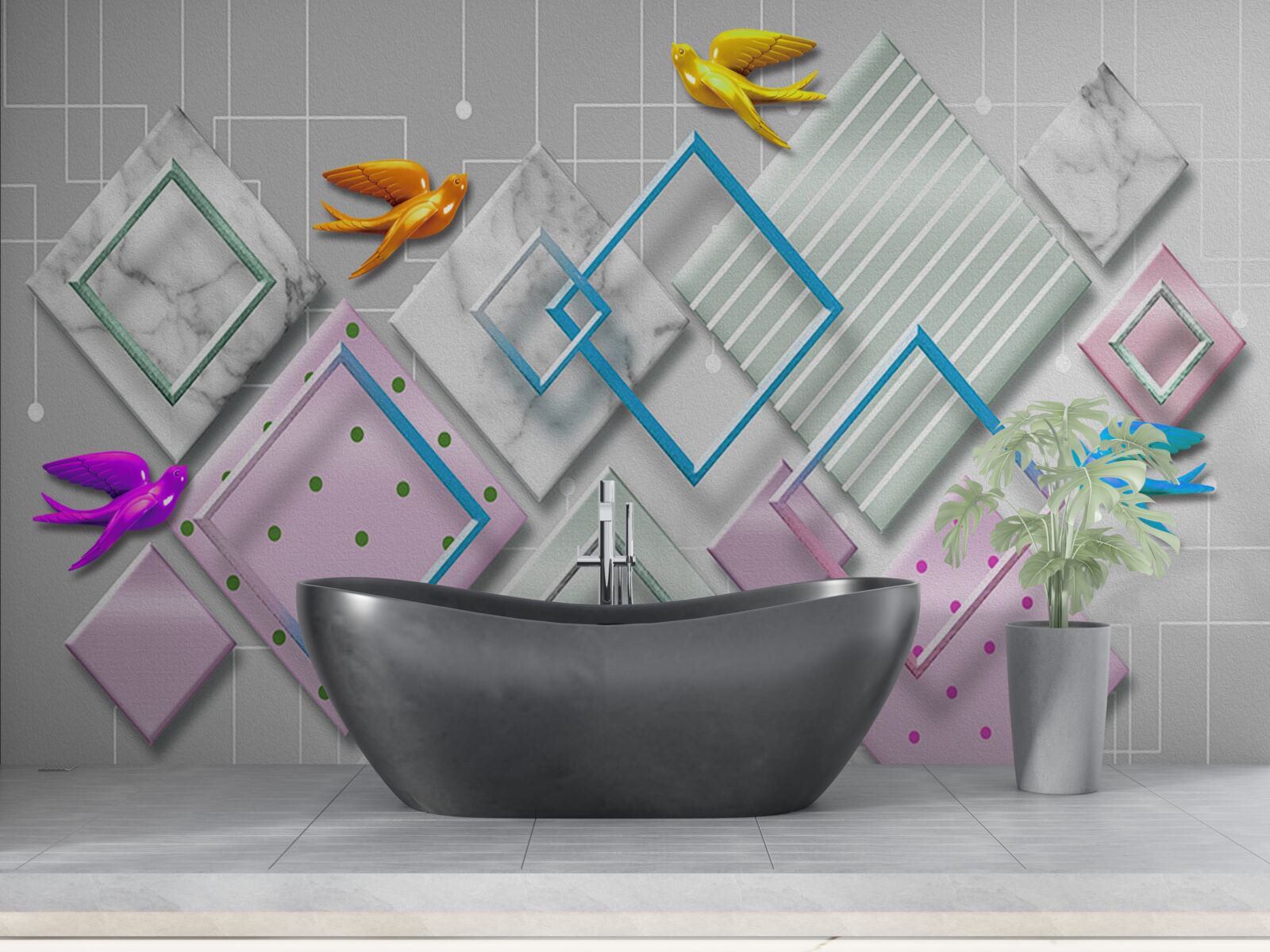 Fototapeta viacfarebná abstrakcia vtákov a postáv