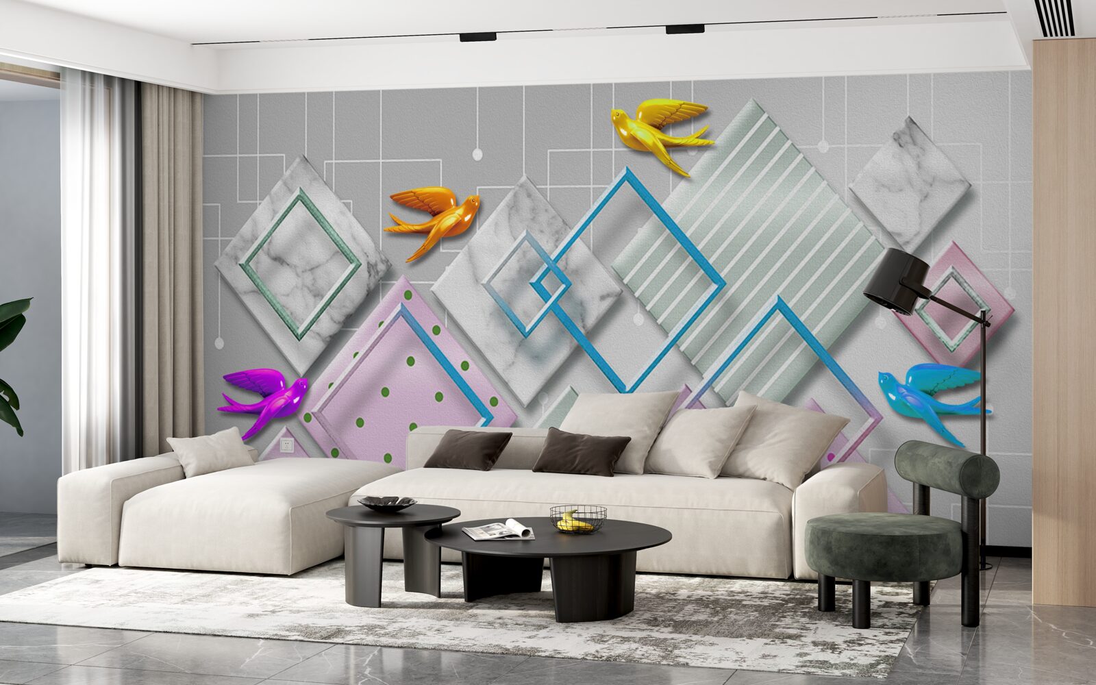 Fototapeta viacfarebná abstrakcia vtákov a postáv