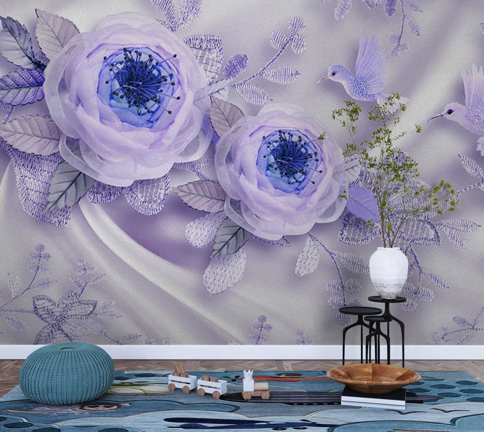 Fototapeta diamanty zdobia bielu ružu na hodvábnej látke