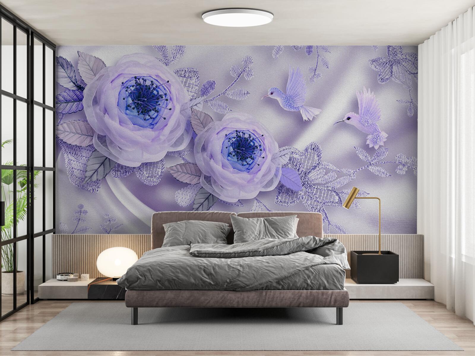 Fototapeta diamanty zdobia bielu ružu na hodvábnej látke