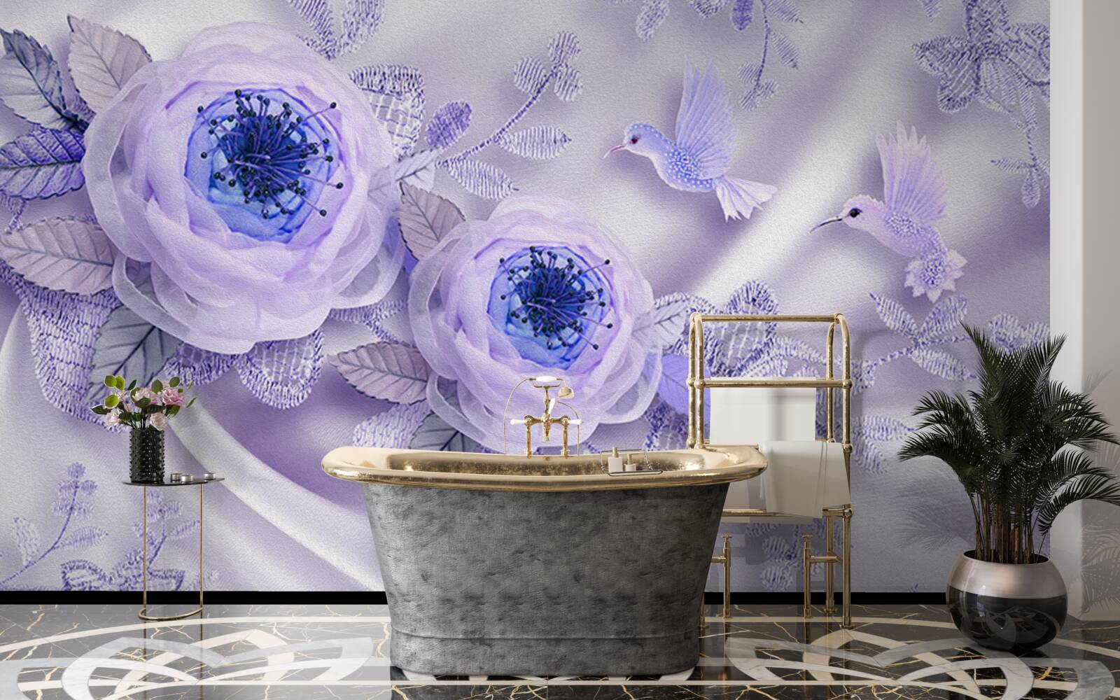 Fototapeta diamanty zdobia bielu ružu na hodvábnej látke