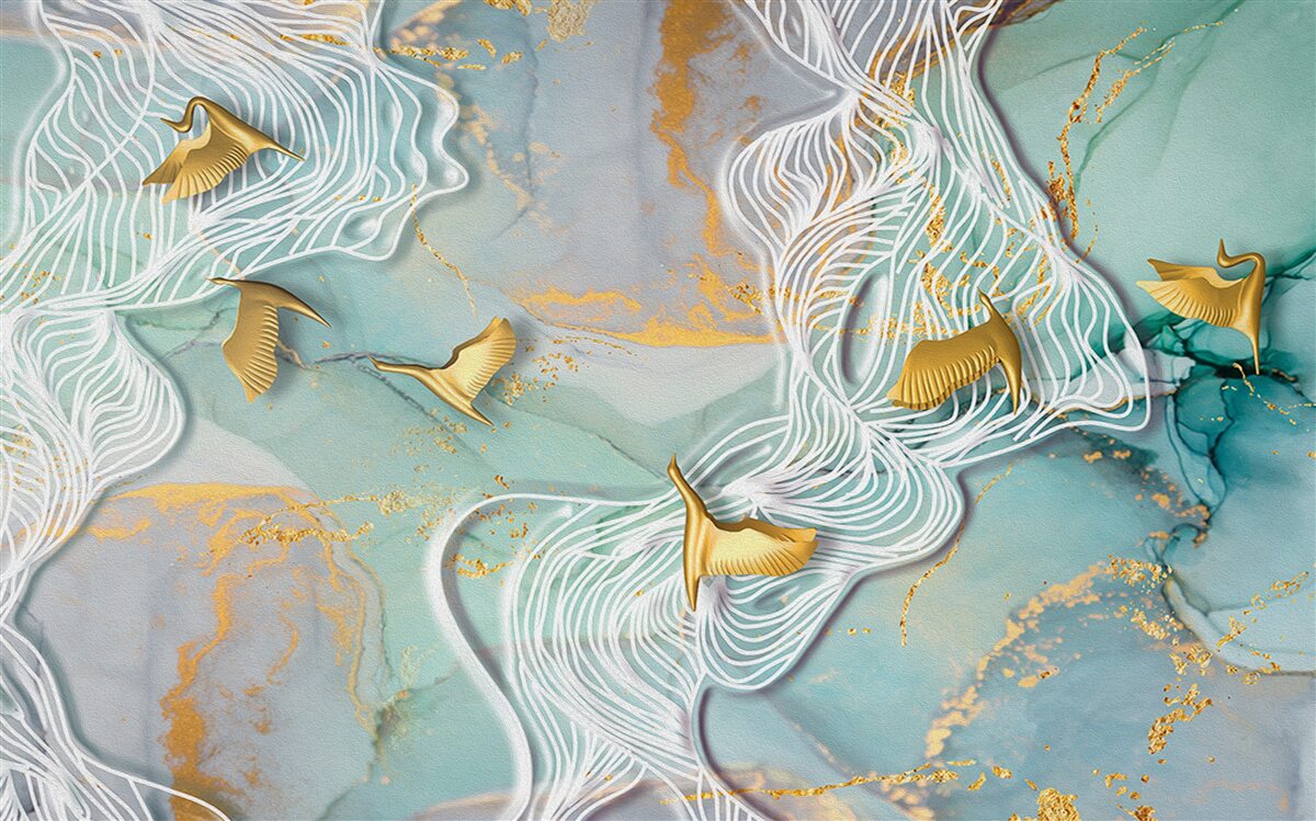 Fototapeta zlaté vtáky stúpajú do neba