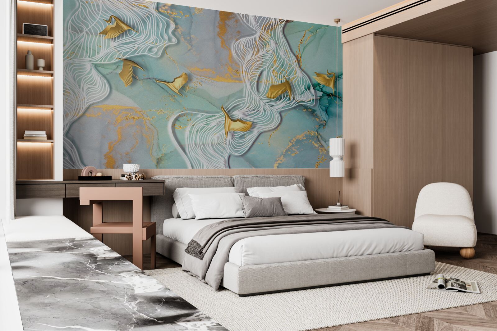 Fototapeta zlaté vtáky stúpajú do neba