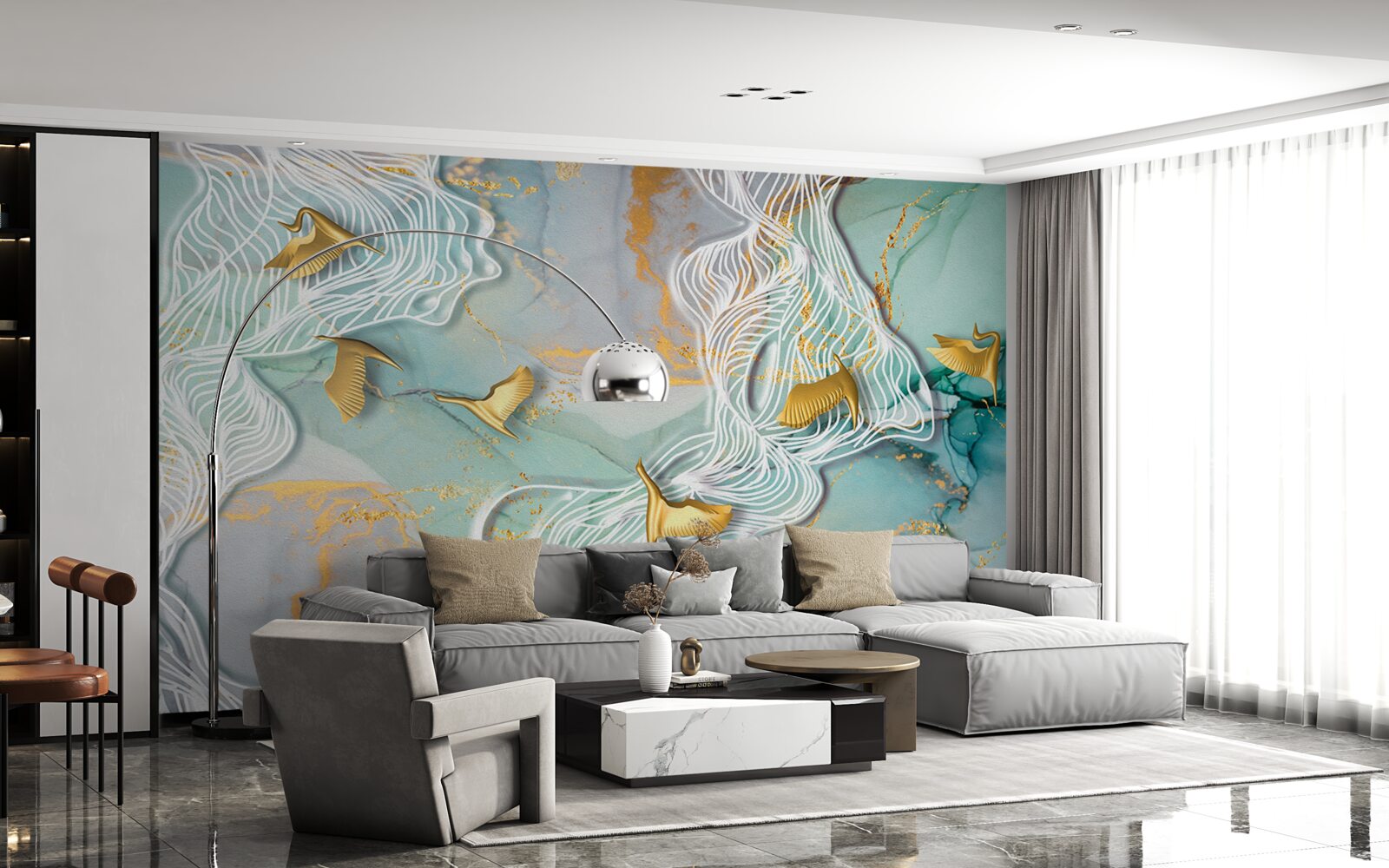 Fototapeta zlaté vtáky stúpajú do neba