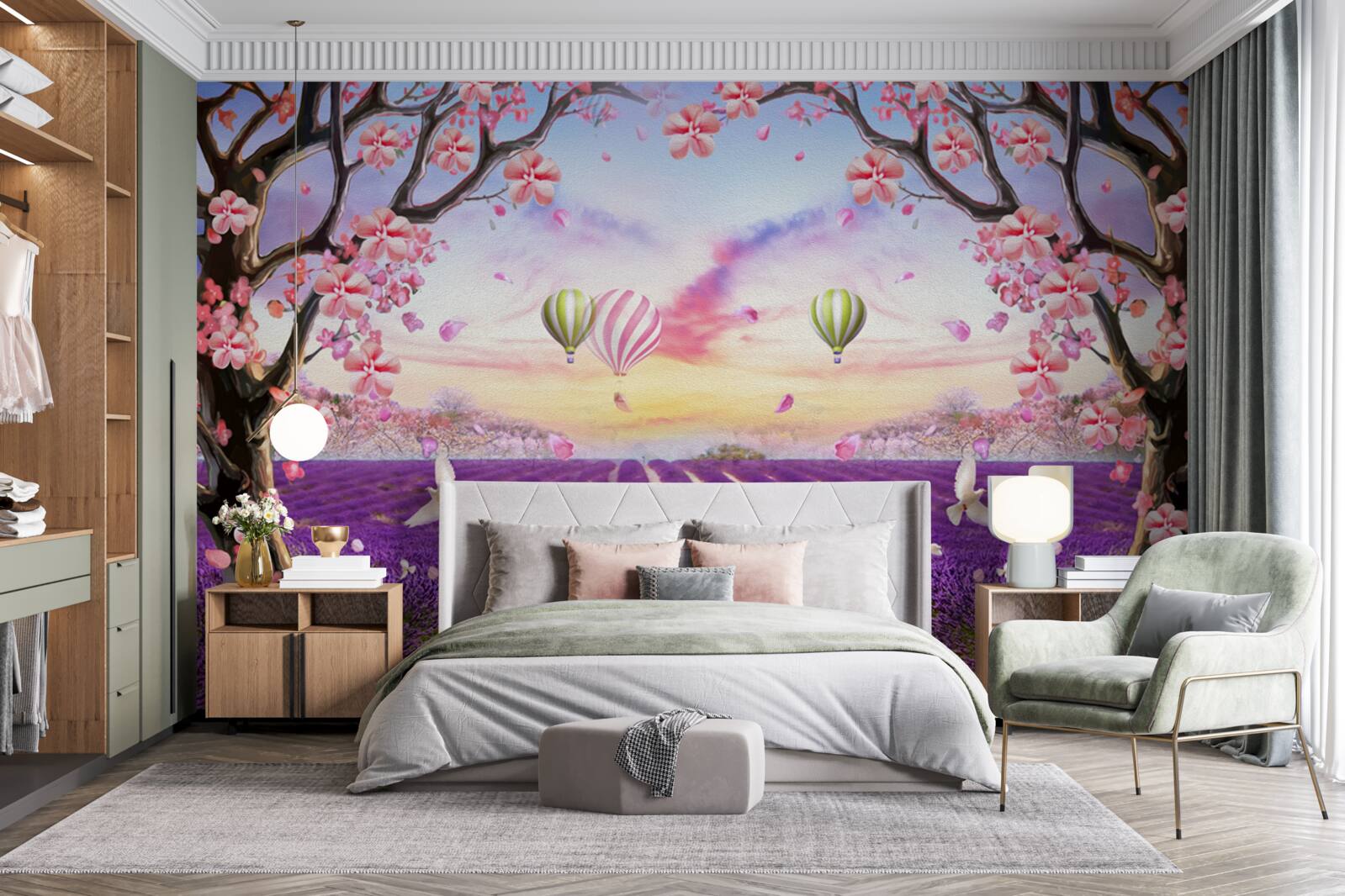 Fototapeta balóny plávajúce nad levanduľovými poliami