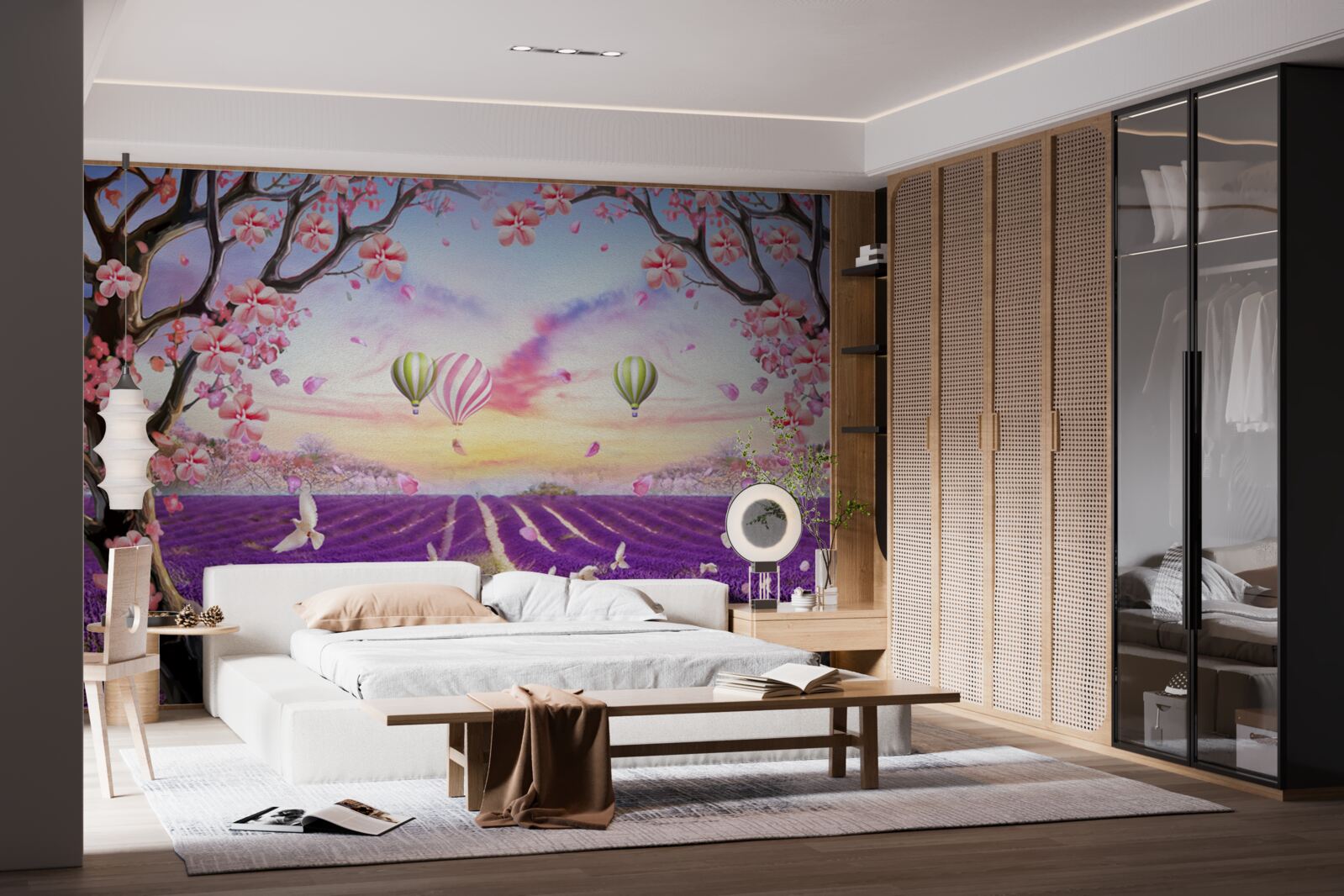 Fototapeta balóny plávajúce nad levanduľovými poliami