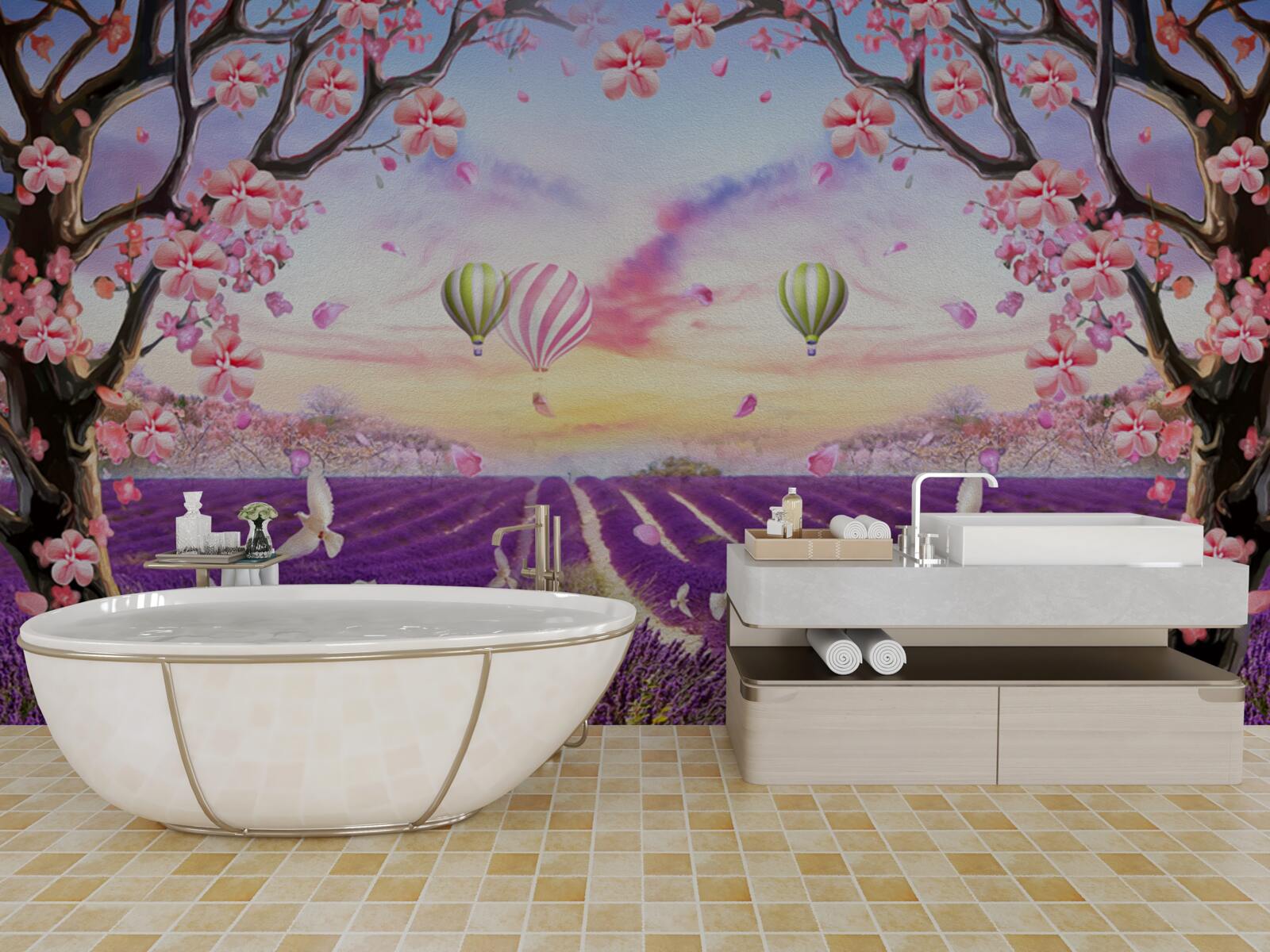 Fototapeta balóny plávajúce nad levanduľovými poliami