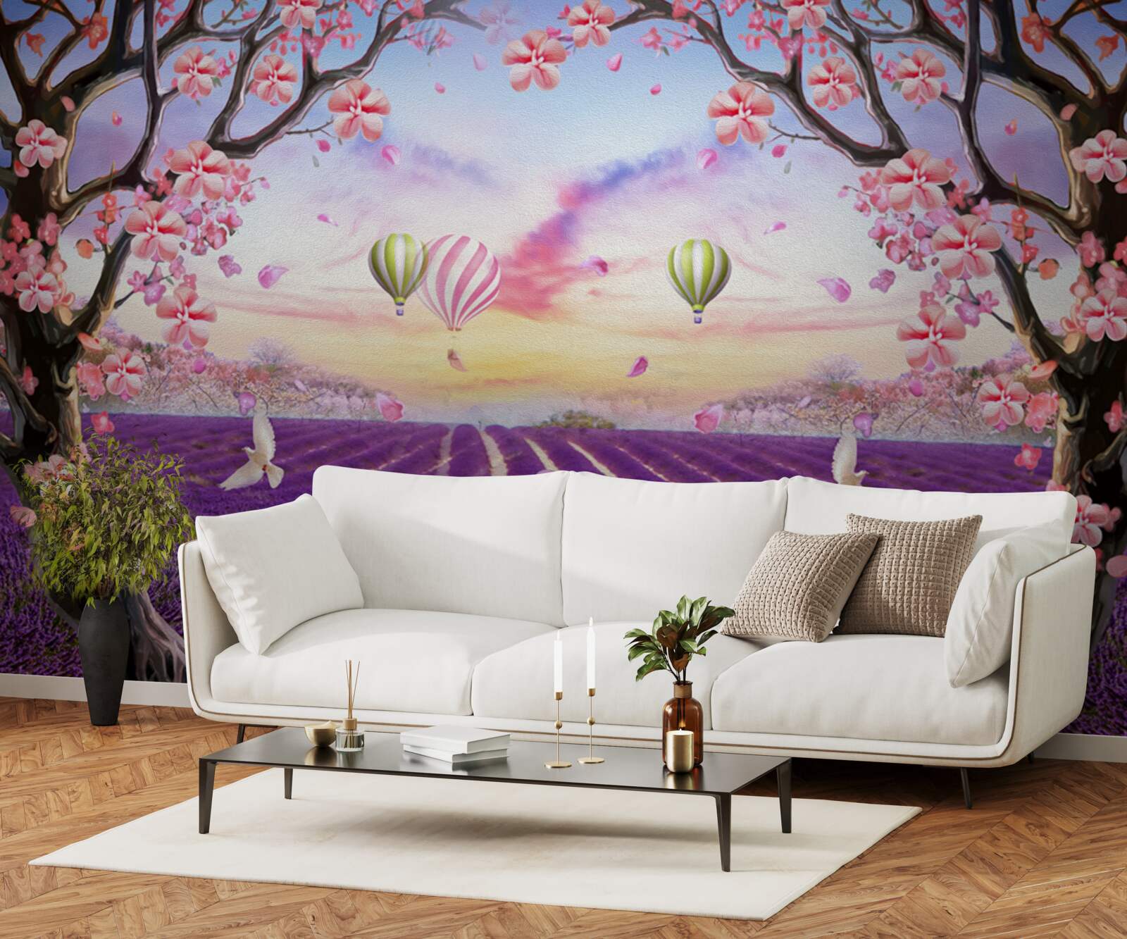 Fototapeta balóny plávajúce nad levanduľovými poliami