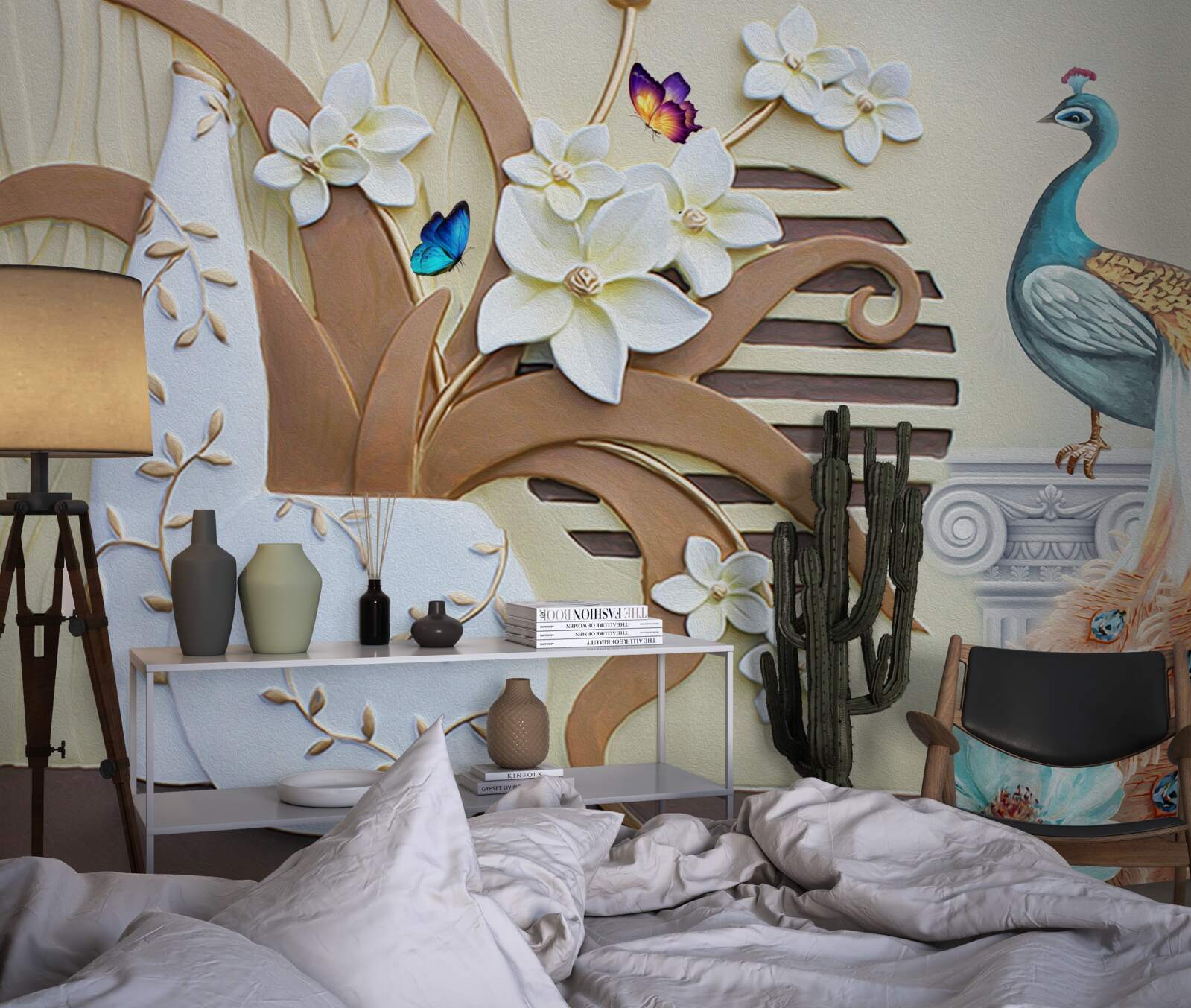 Fototapeta kvetinový luxus a páv s veľkolepým chvostom