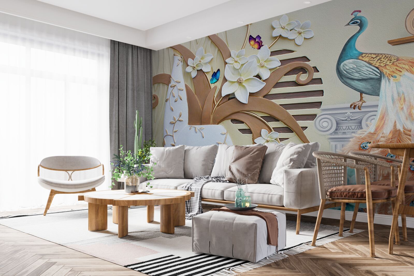 Fototapeta kvetinový luxus a páv s veľkolepým chvostom