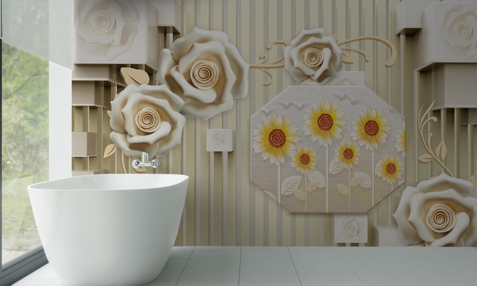 Fototapeta svetlo zlatá ruža a slnečnice