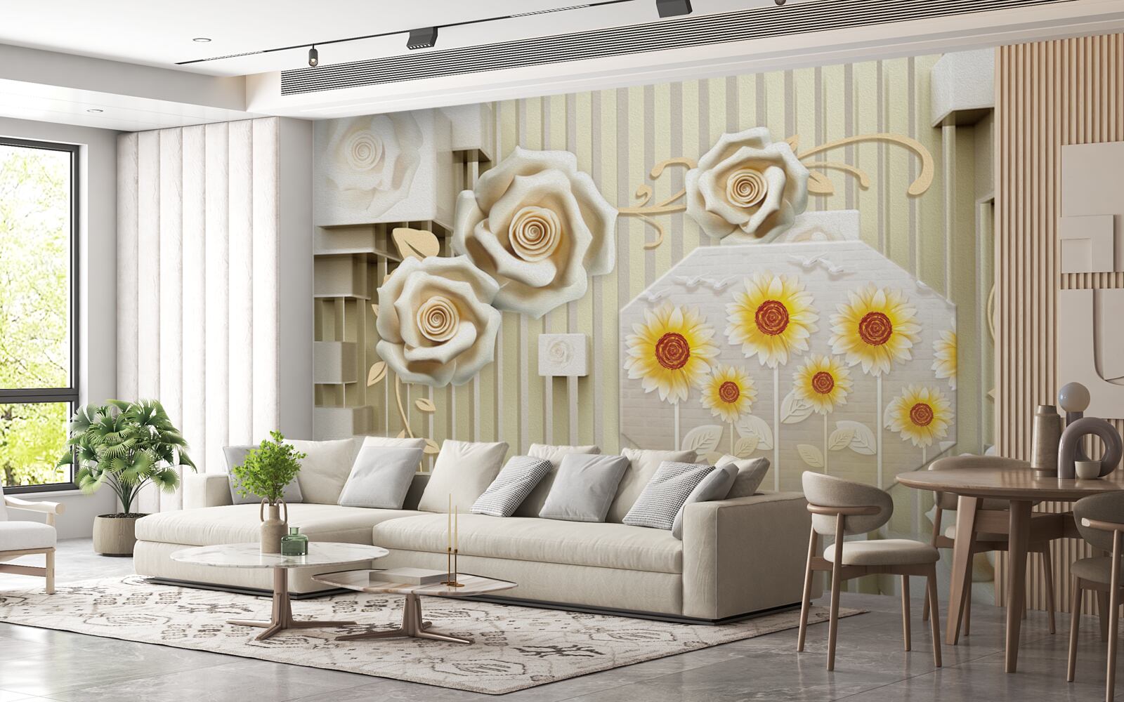 Fototapeta svetlo zlatá ruža a slnečnice