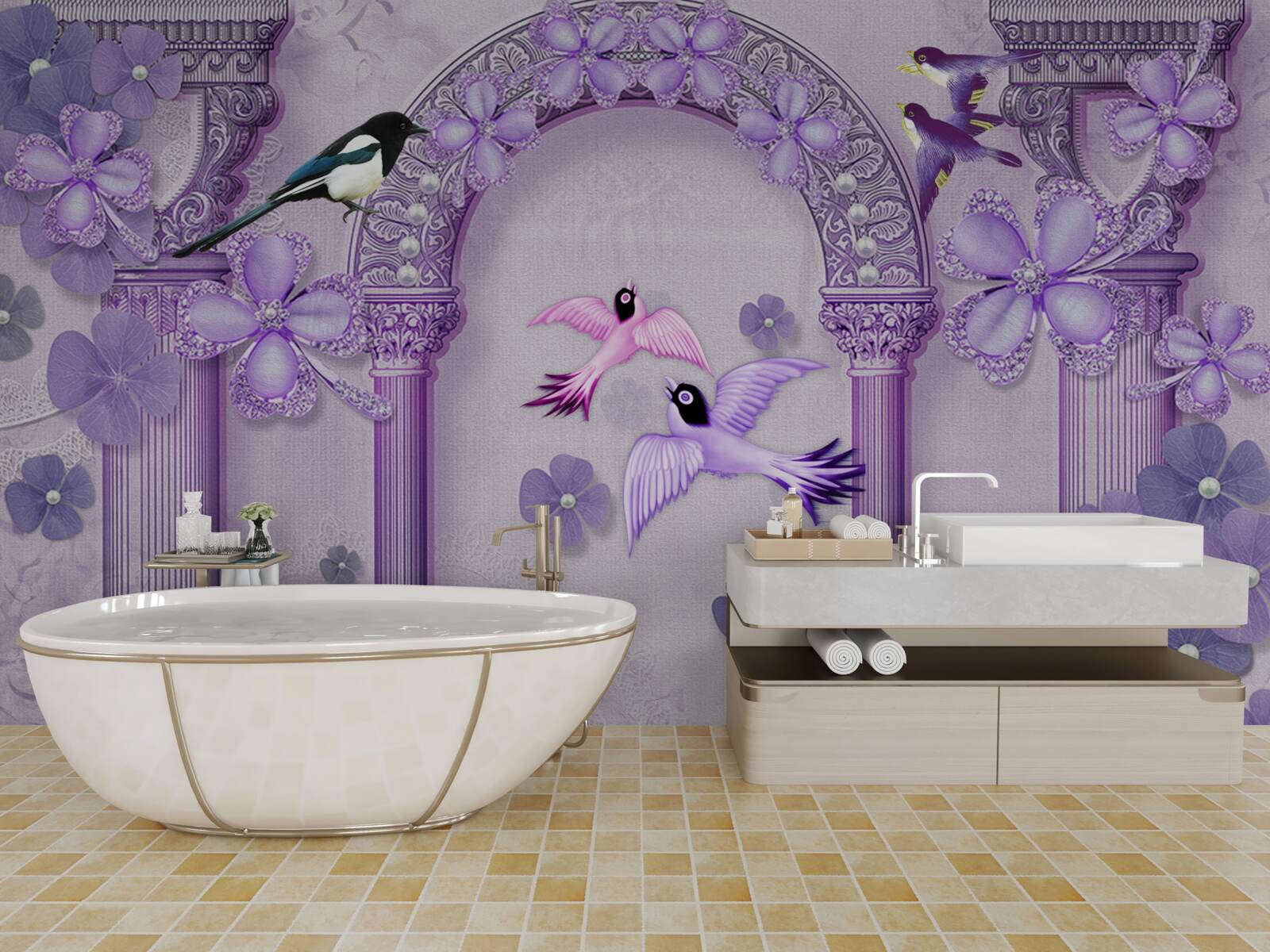 Fototapeta Kvetinový oblúk v odtieňoch fialovej