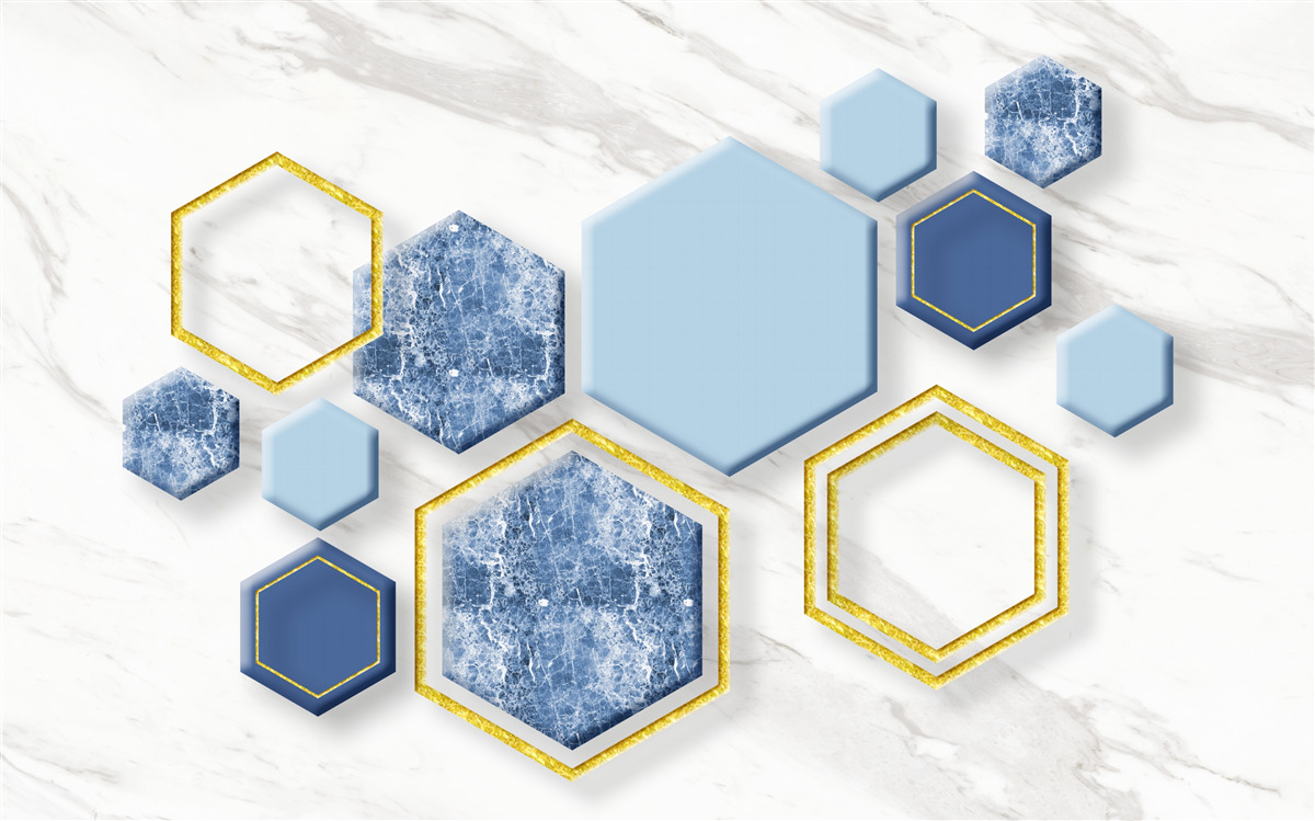 Fototapeta päťuholníkové obrazy z mramoru so zlatými okrajmi