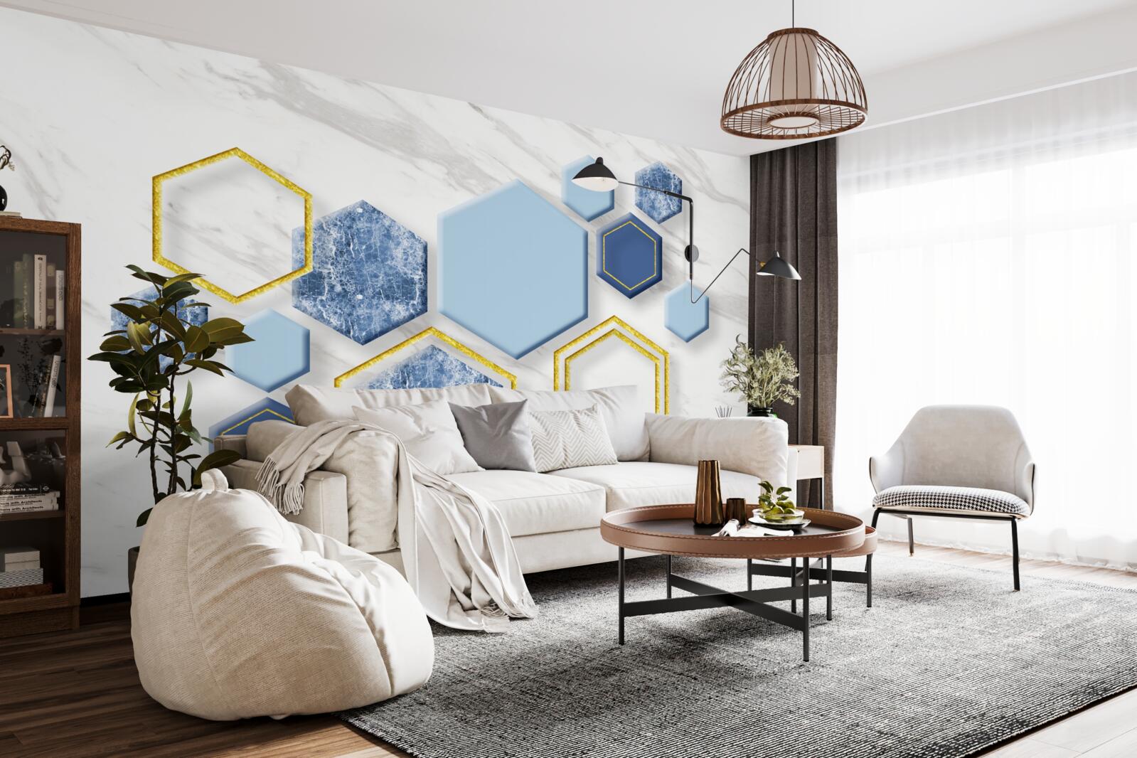 Fototapeta päťuholníkové obrazy z mramoru so zlatými okrajmi