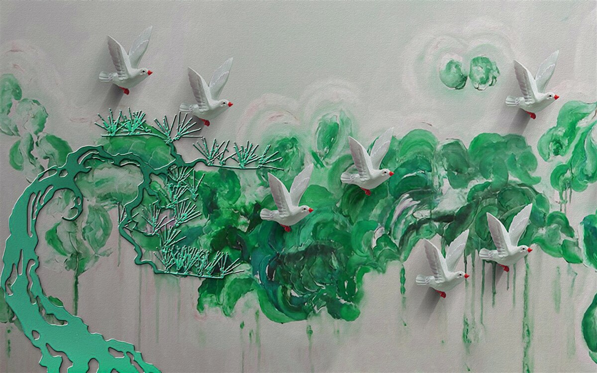 Fototapeta biele vtáky a zelené listy