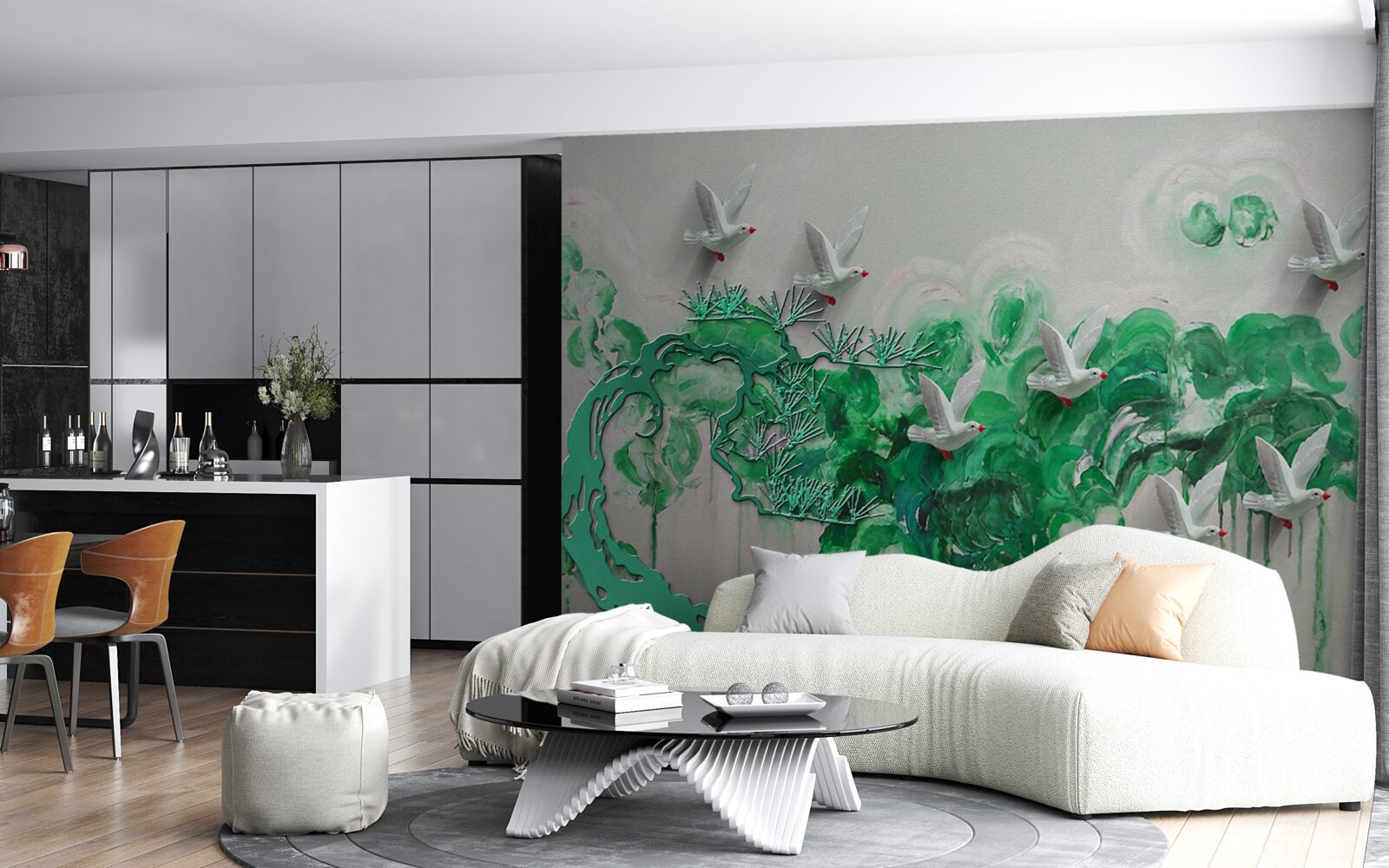 Fototapeta biele vtáky a zelené listy