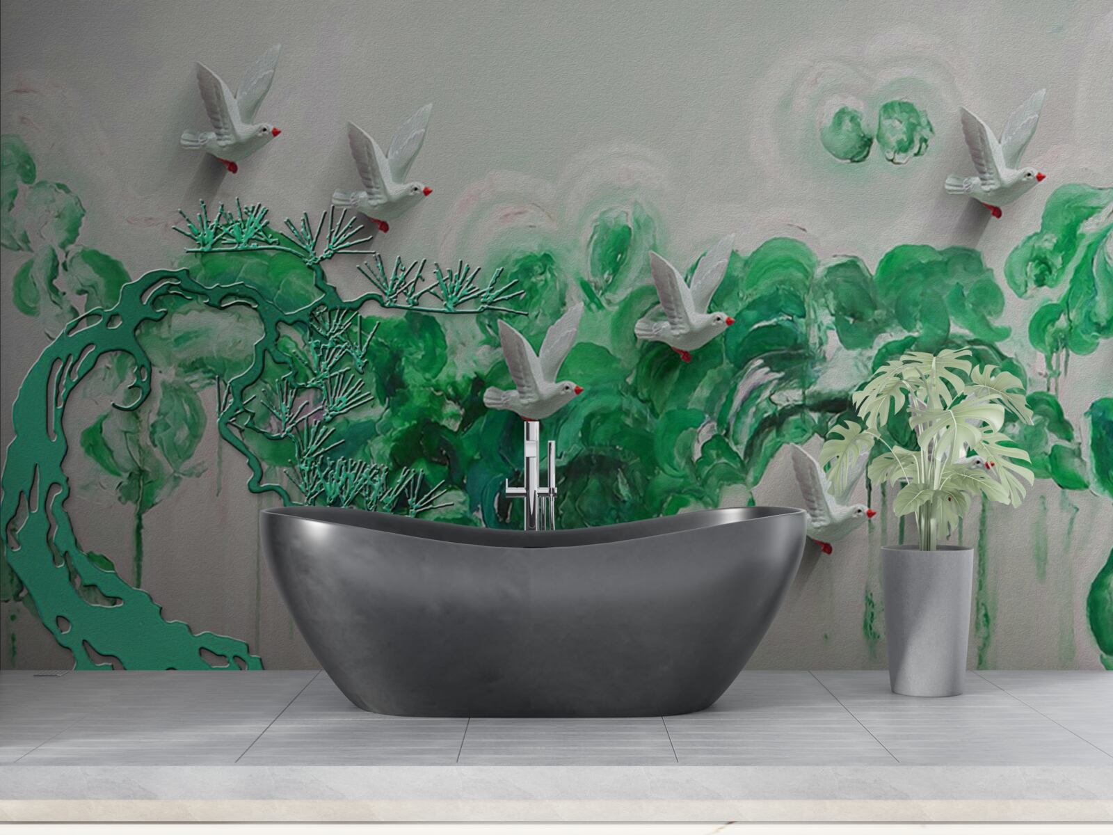 Fototapeta biele vtáky a zelené listy
