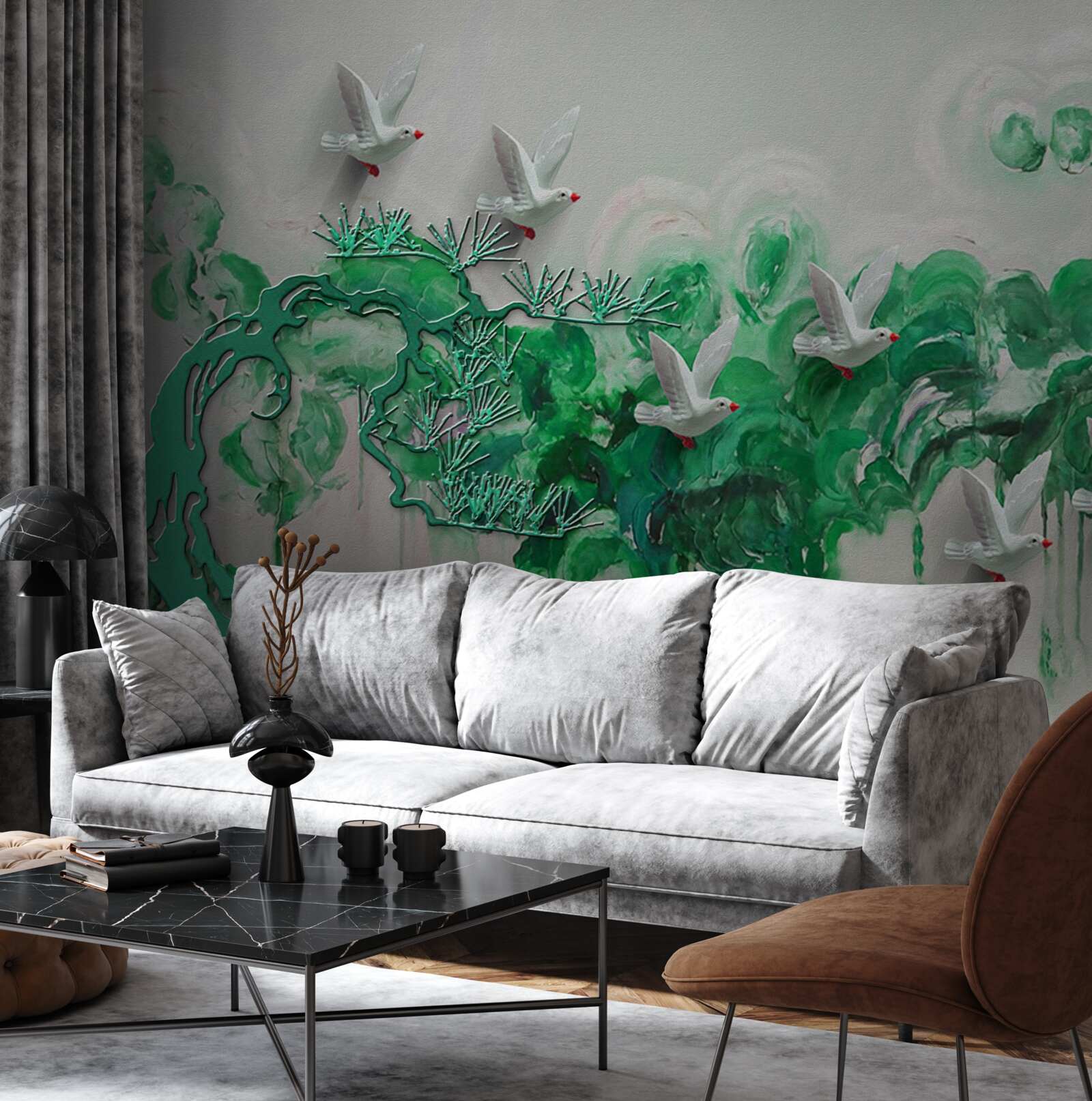 Fototapeta biele vtáky a zelené listy