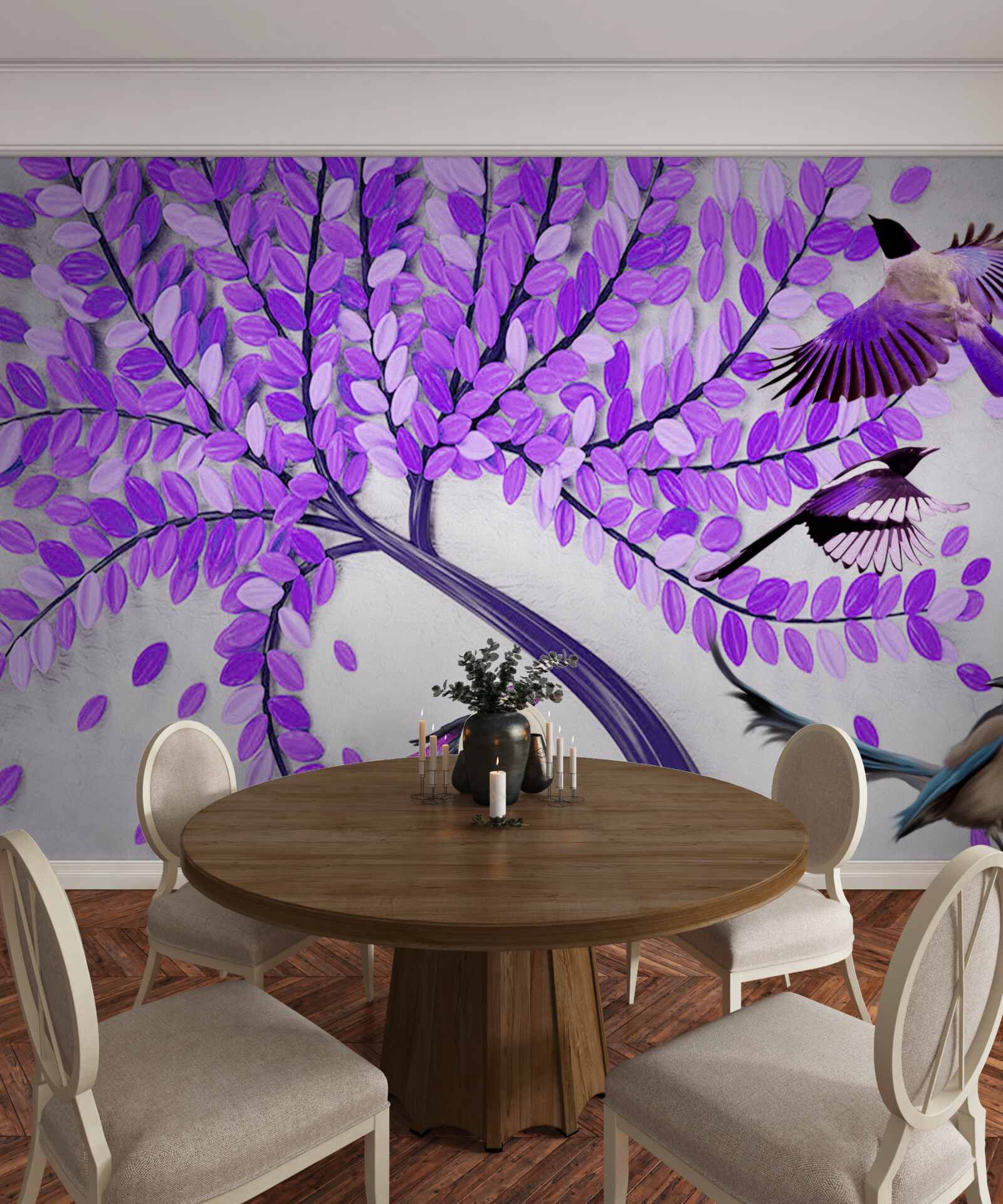 Fototapeta Živé kvety orgovánu a zimné perie