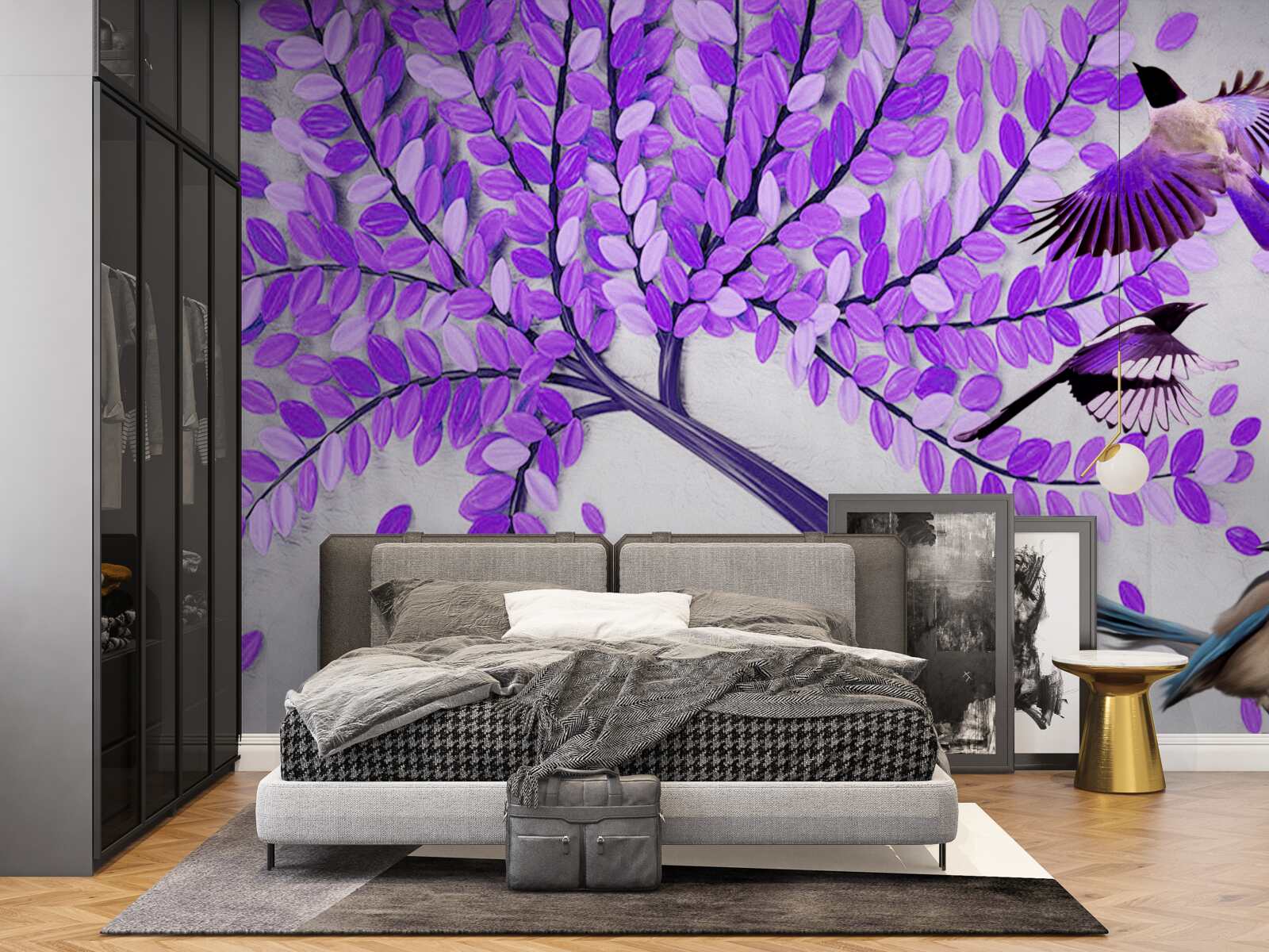 Fototapeta Živé kvety orgovánu a zimné perie