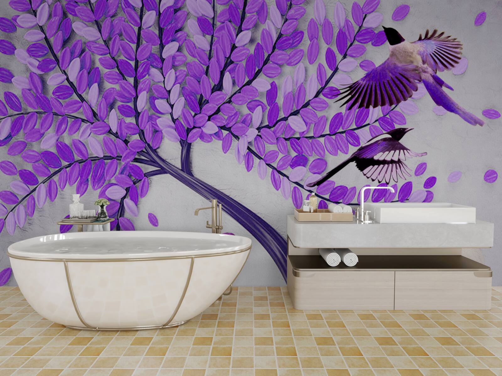 Fototapeta Živé kvety orgovánu a zimné perie