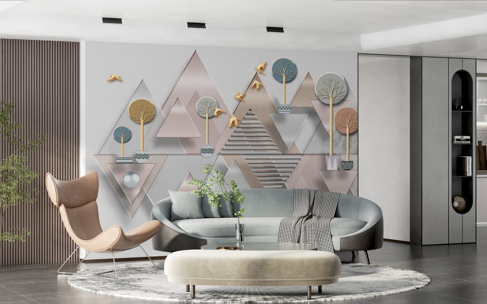 Fototapeta odraz lesa vo vode je prezentovaný formou geometrickej abstrakcie