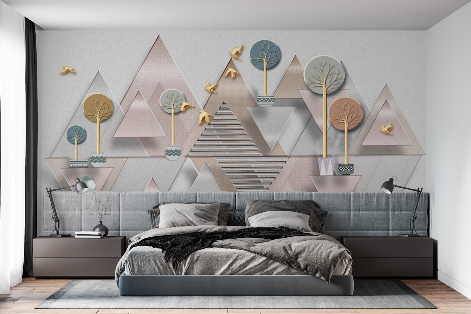 Fototapeta odraz lesa vo vode je prezentovaný formou geometrickej abstrakcie