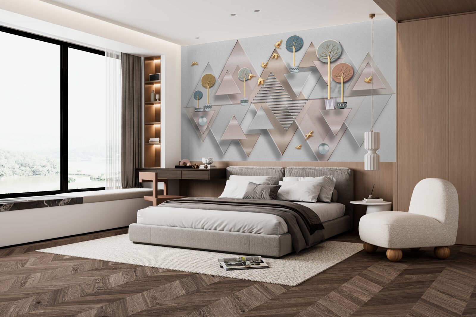 Fototapeta odraz lesa vo vode je prezentovaný formou geometrickej abstrakcie