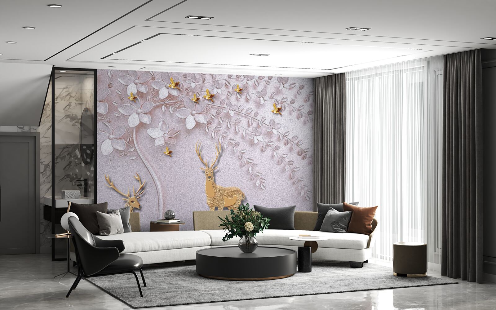 Fototapeta majestátny zlatý jeleň v blízkosti kvitnúceho stromu