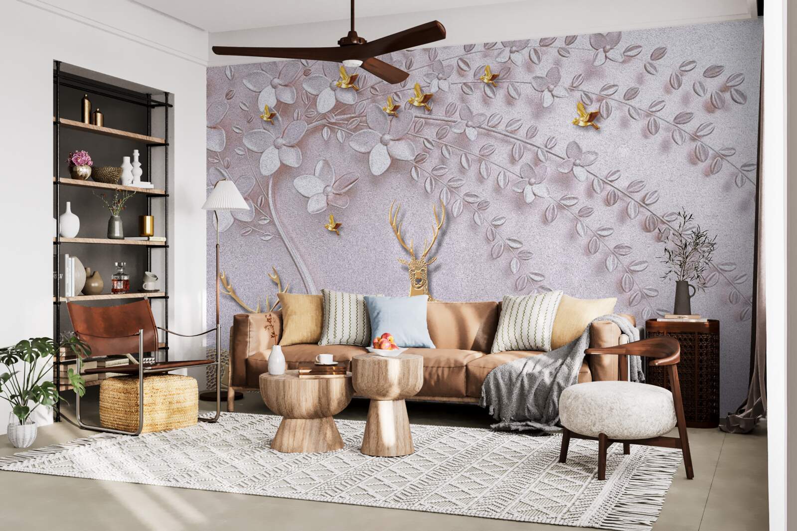 Fototapeta majestátny zlatý jeleň v blízkosti kvitnúceho stromu