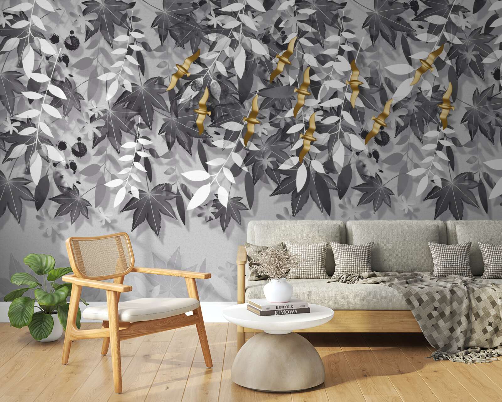 Fototapeta konáre sú snehovo biele so zlatými kvetmi