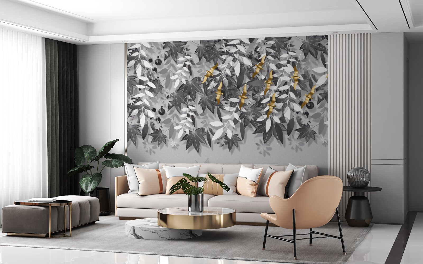 Fototapeta konáre sú snehovo biele so zlatými kvetmi